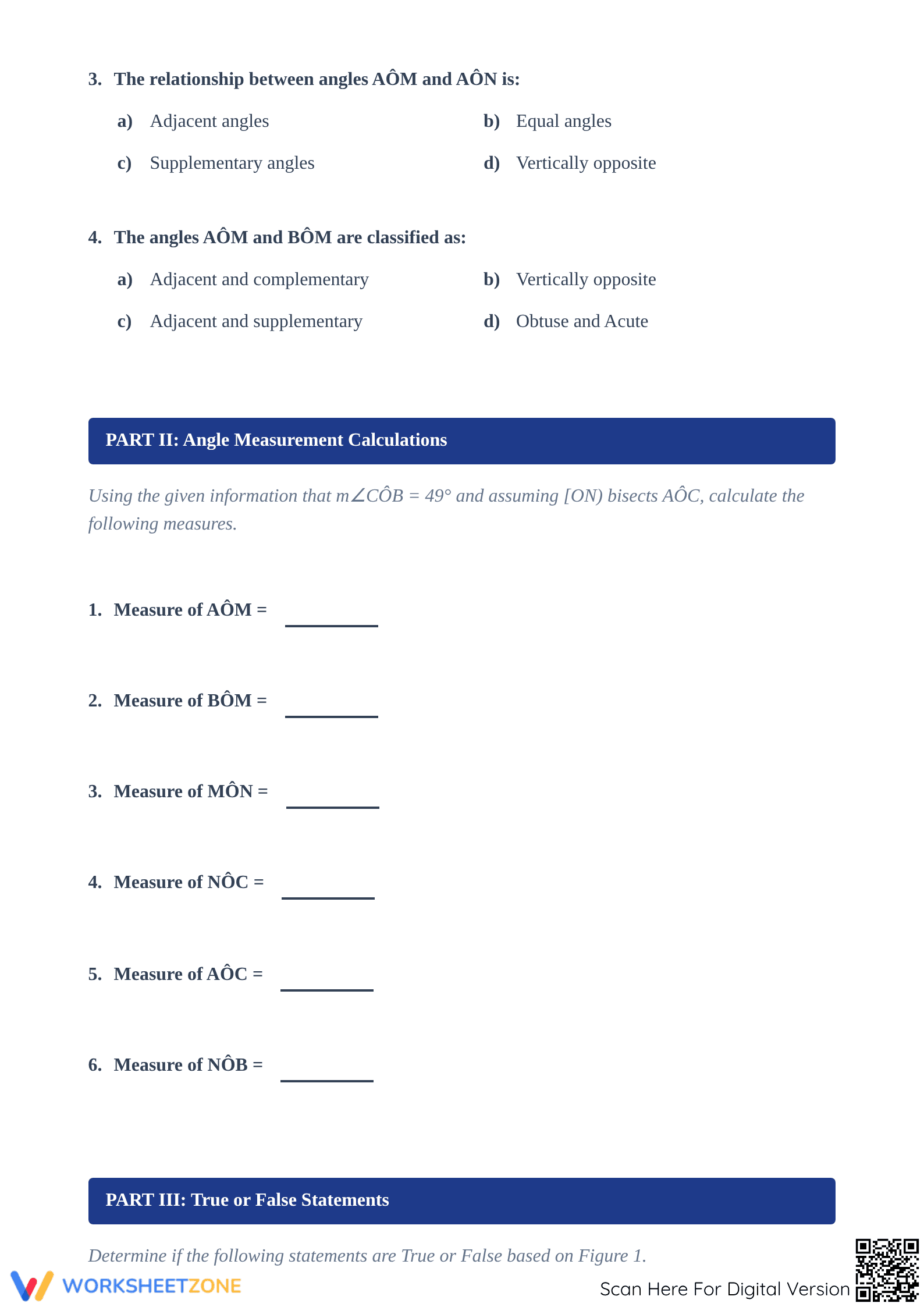 Angle Relationships Worksheet | Grade 6 Math Printable - Page 2