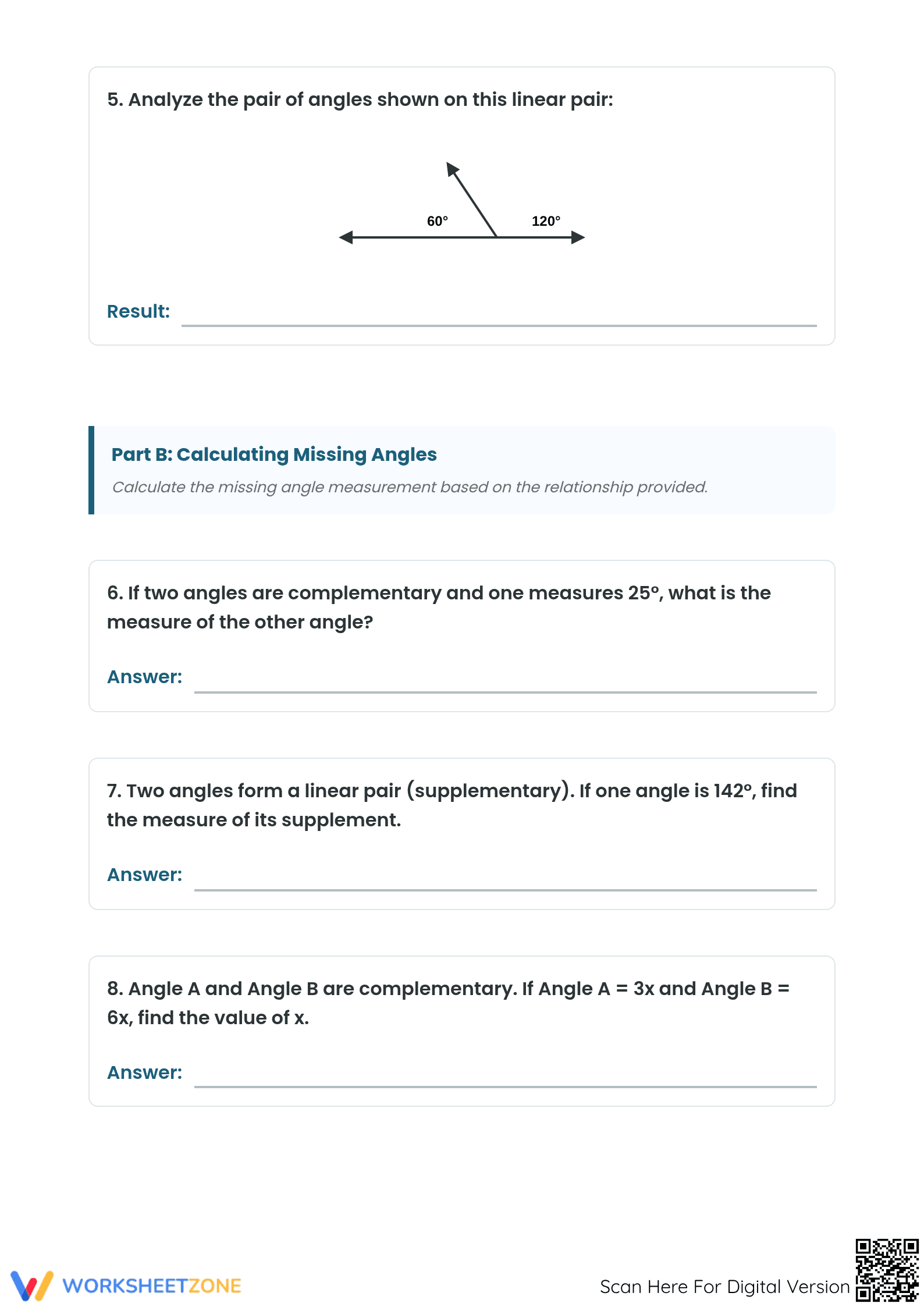 Essential Complementary & Supplementary Angles Worksheet - Page 3