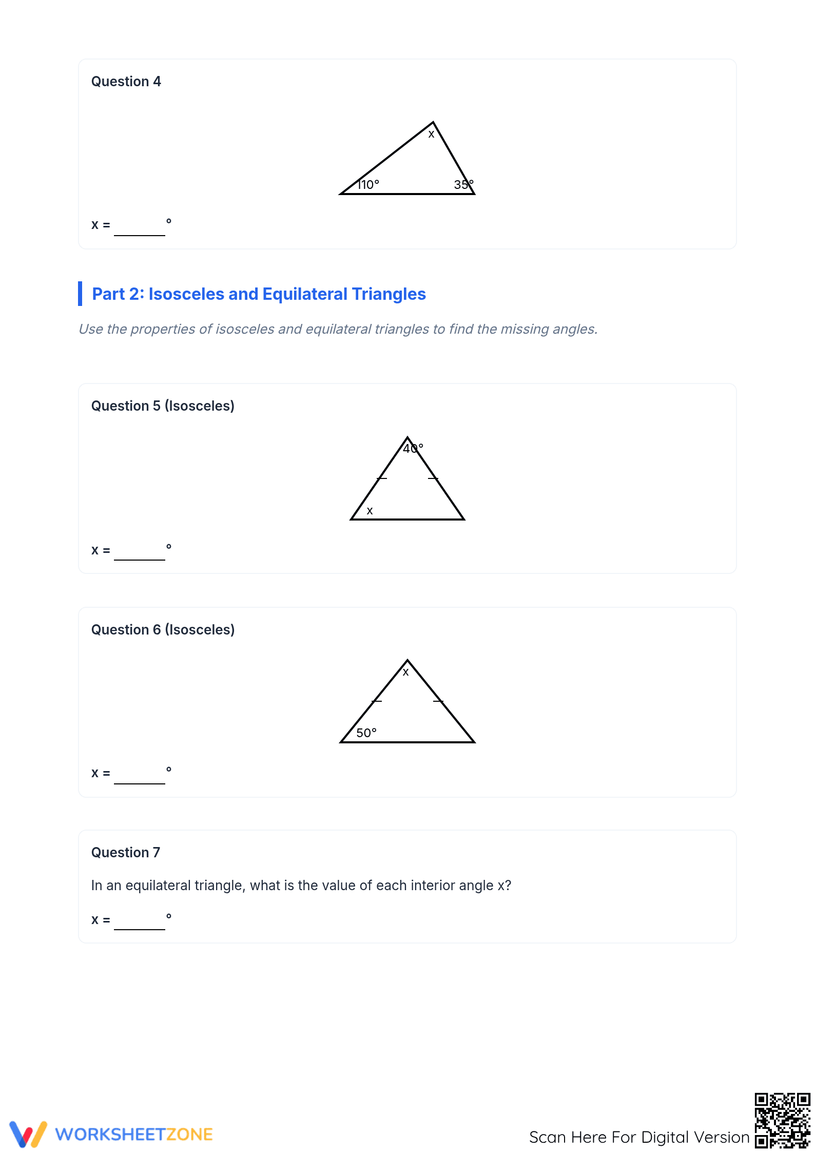 Grade 8 Angles in a Triangle — Printable No-Prep Worksheet - Page 2