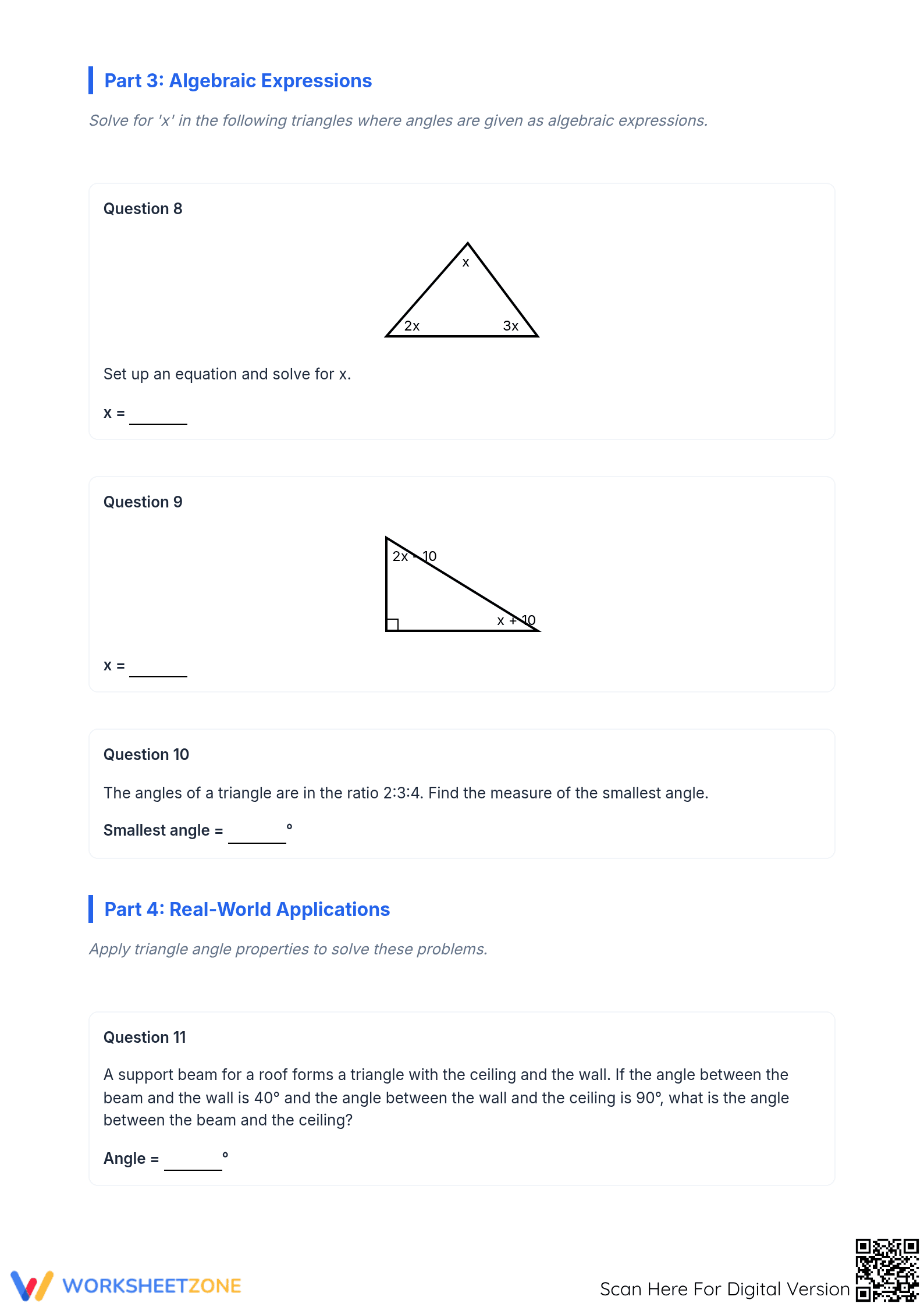 Grade 8 Angles in a Triangle — Printable No-Prep Worksheet - Page 3