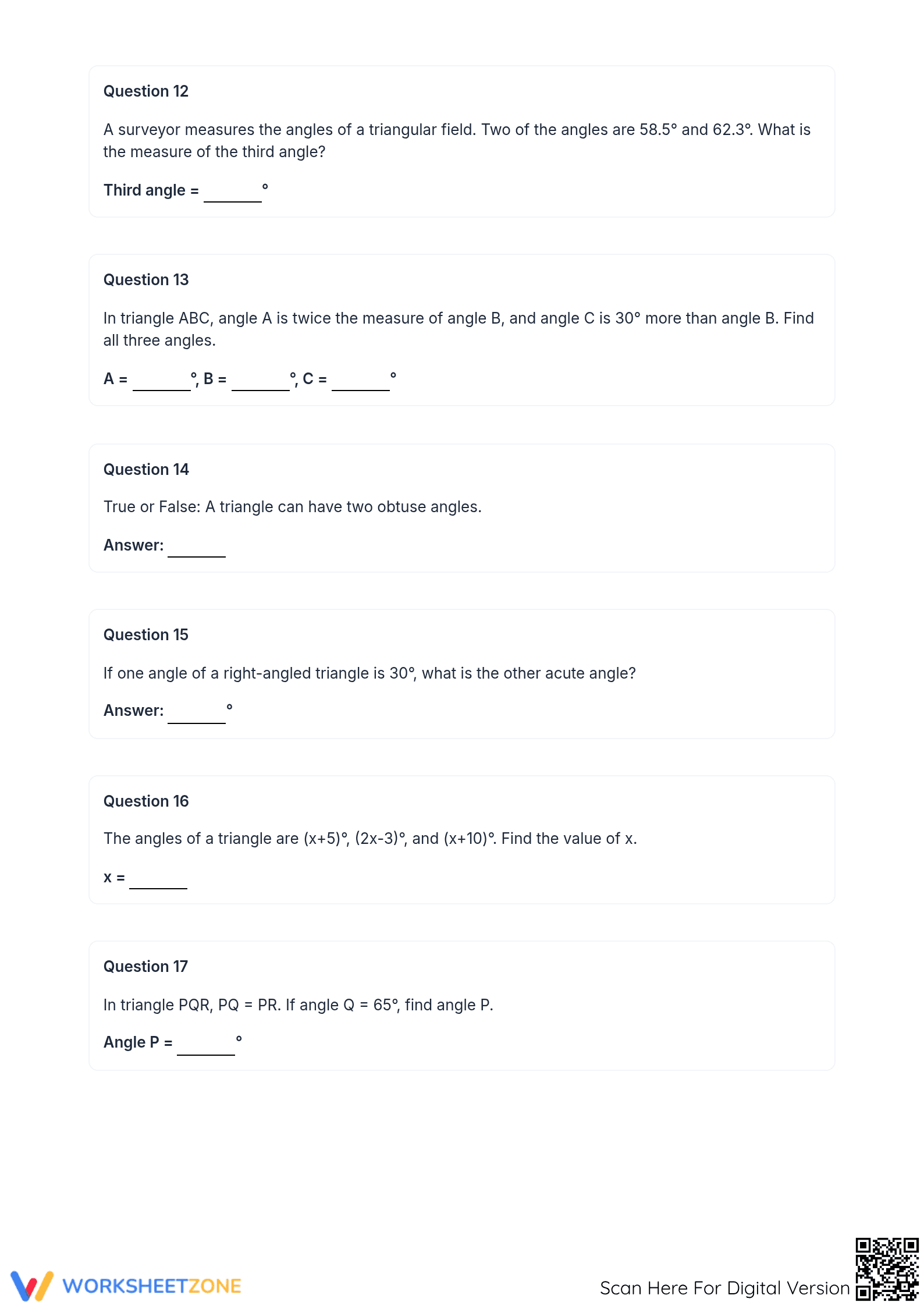 Grade 8 Angles in a Triangle — Printable No-Prep Worksheet - Page 4