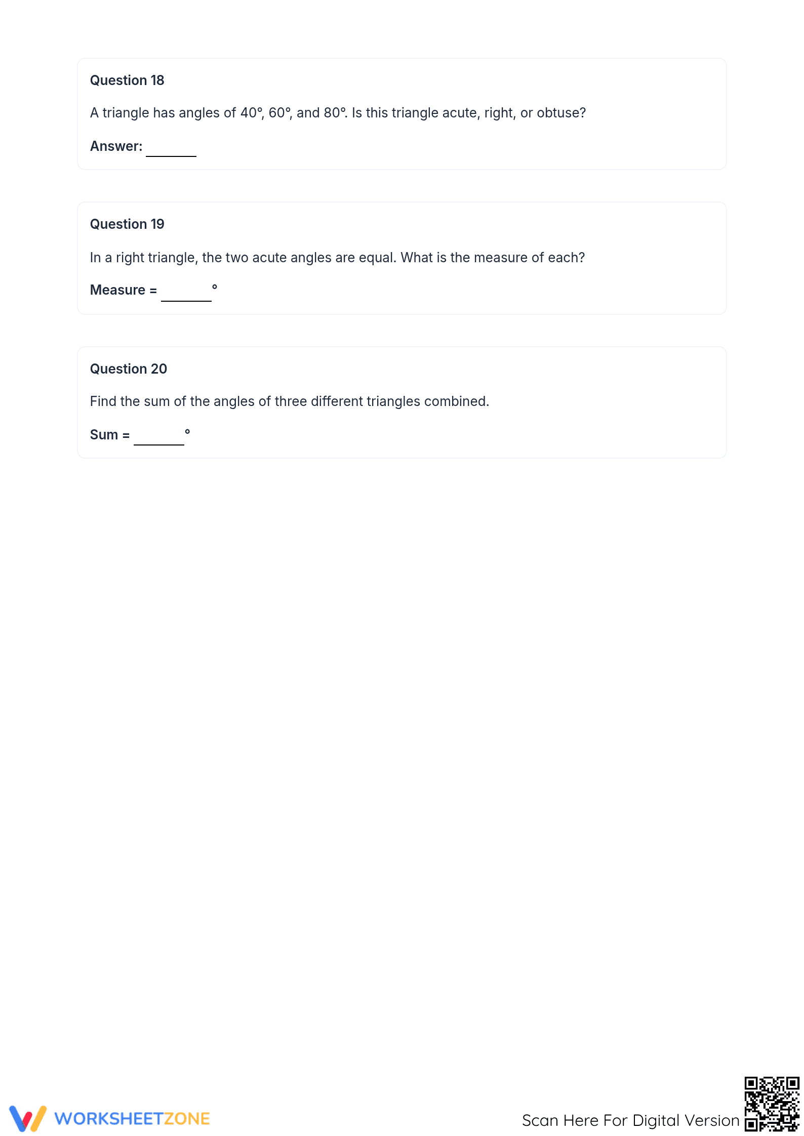 Grade 8 Angles in a Triangle — Printable No-Prep Worksheet - Page 5