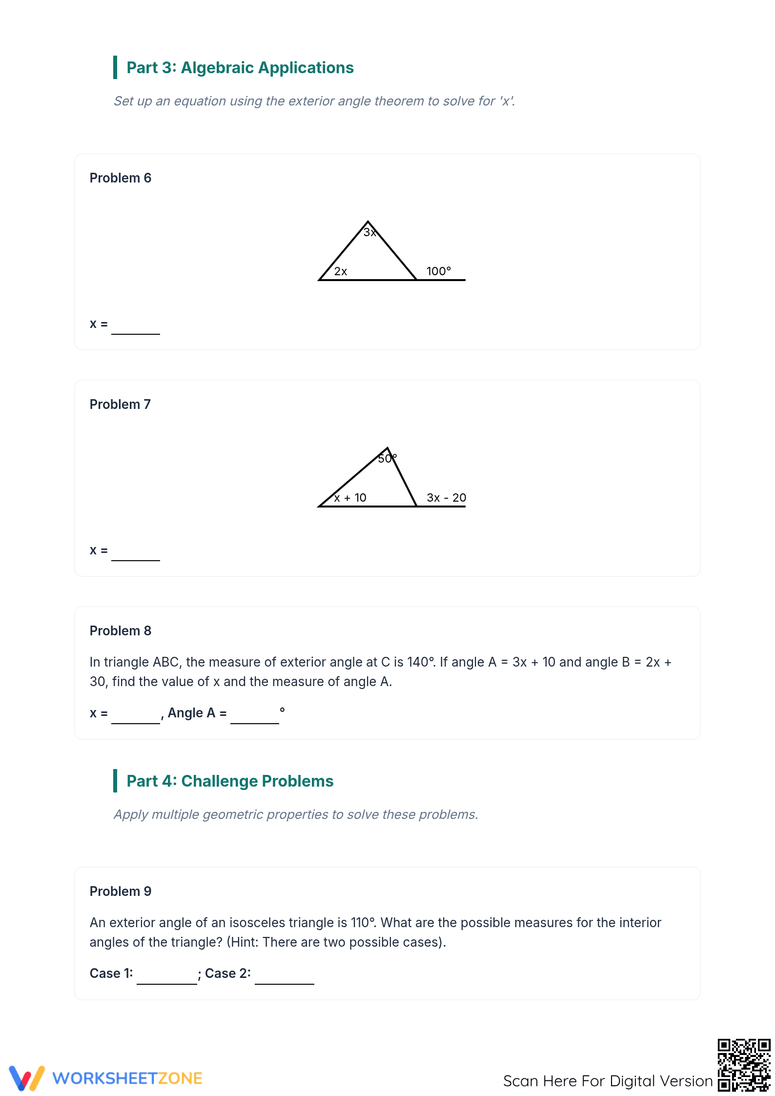 Essential Exterior Angle Triangle Worksheet | Grade 8-10 - Page 3