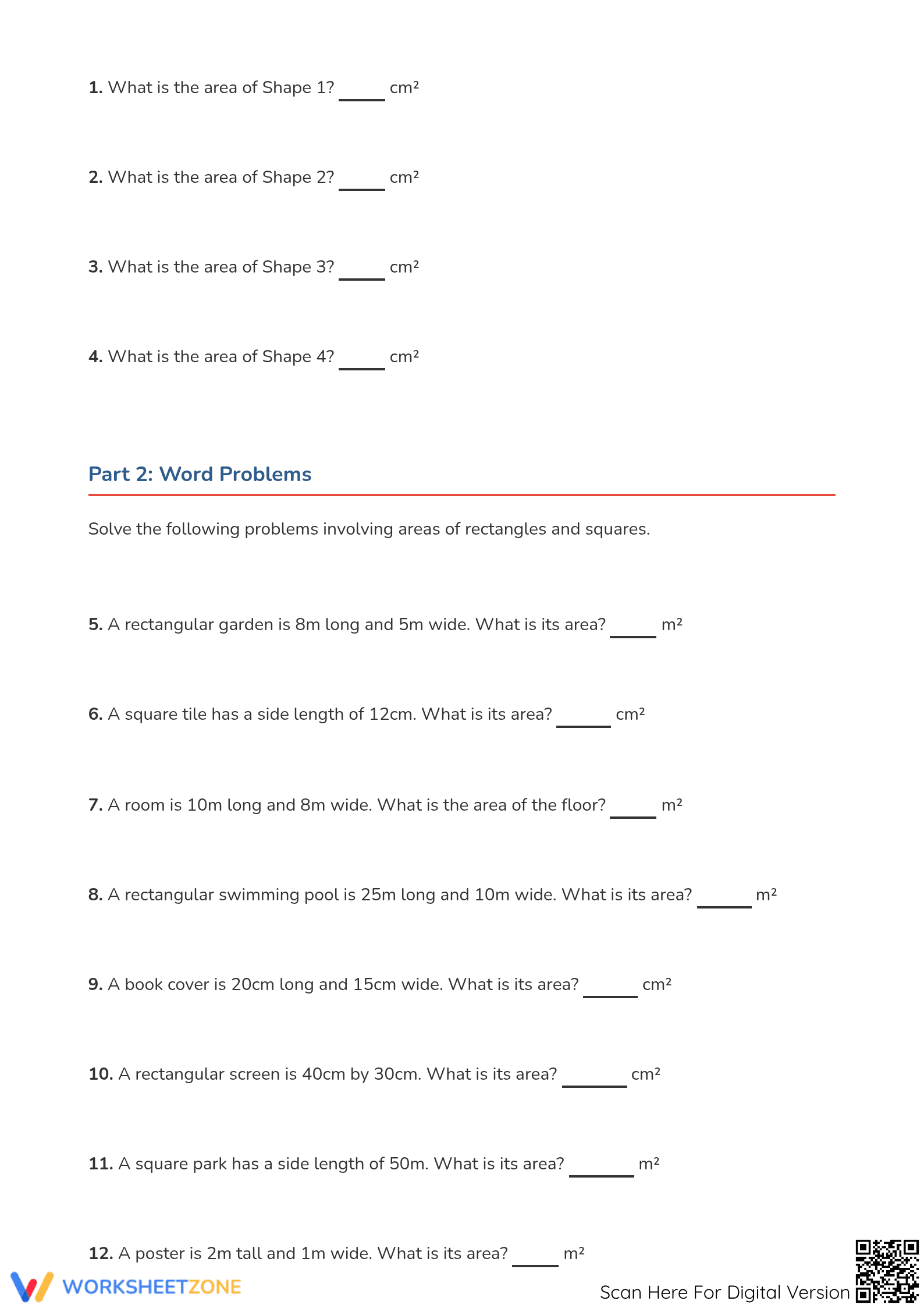 Grade 4-6 Area of Rectilinear Shapes — Printable Worksheet - Page 2