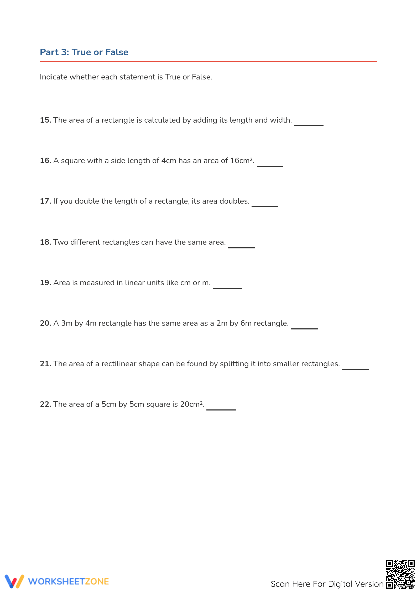 Grade 4-6 Area of Rectilinear Shapes — Printable Worksheet - Page 3