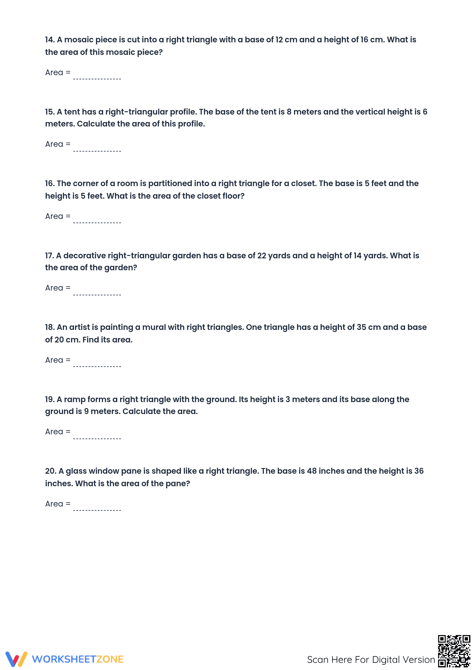 Area of Right Triangles: Printable Math Practice Worksheet - Page 3