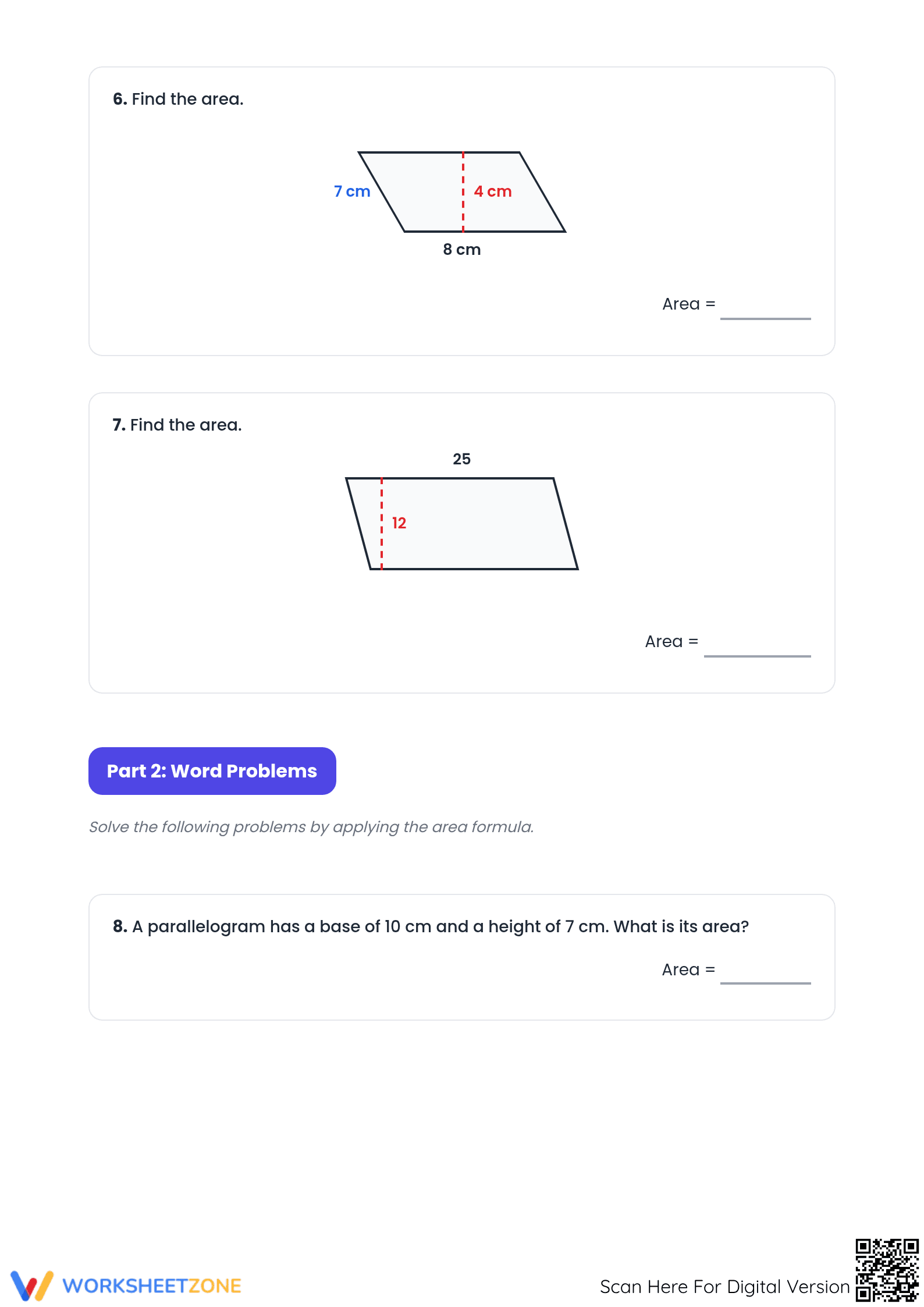 Area of Parallelogram Worksheet | Essential Grade 6 Math - Page 3