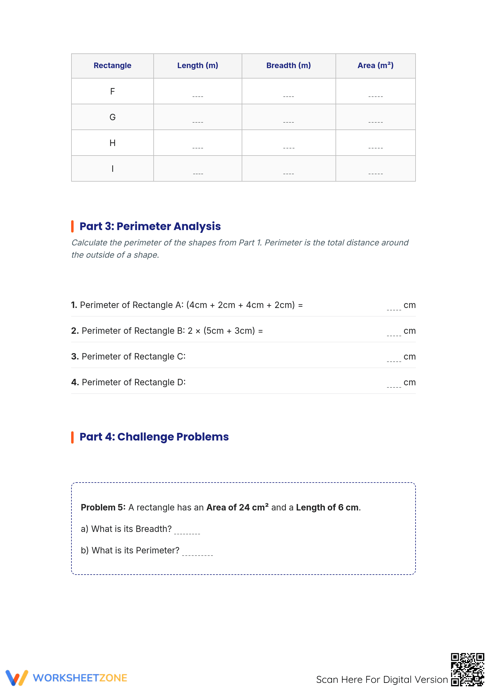 Grade 6 Area and Perimeter — Printable No-Prep Worksheet - Page 3