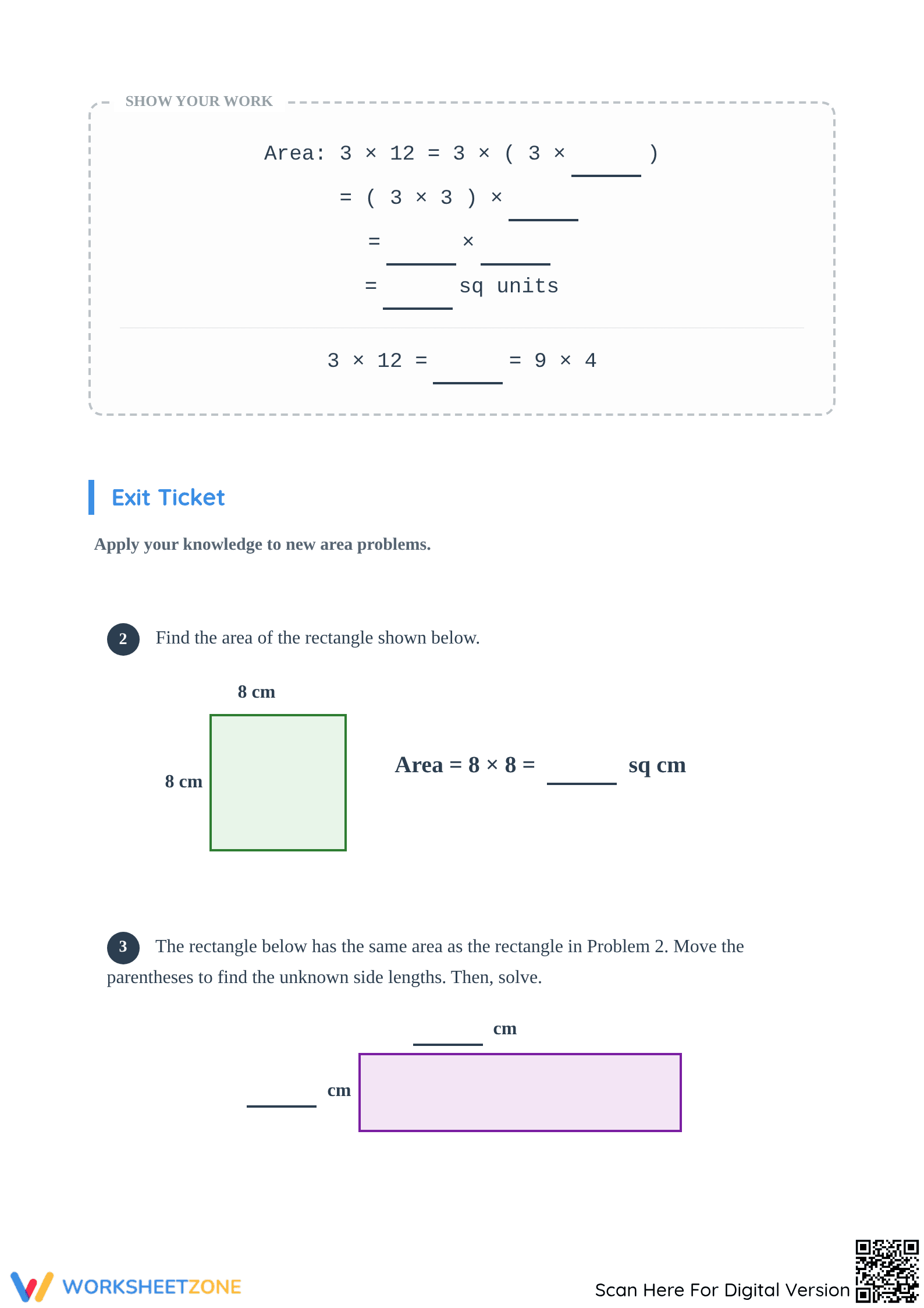 Essential Associative Property of Area Worksheet | Grade 3 - Page 2