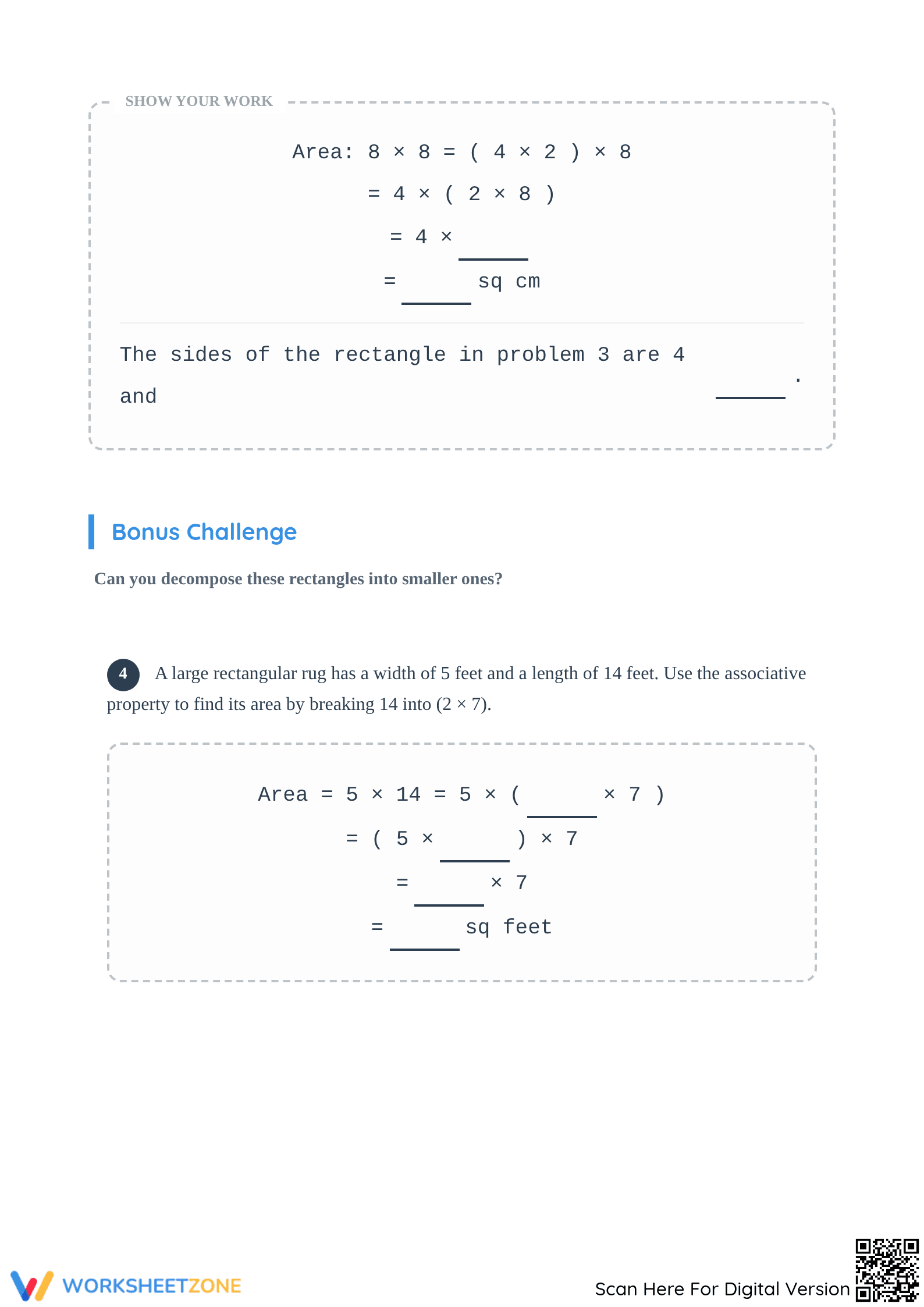Essential Associative Property of Area Worksheet | Grade 3 - Page 3