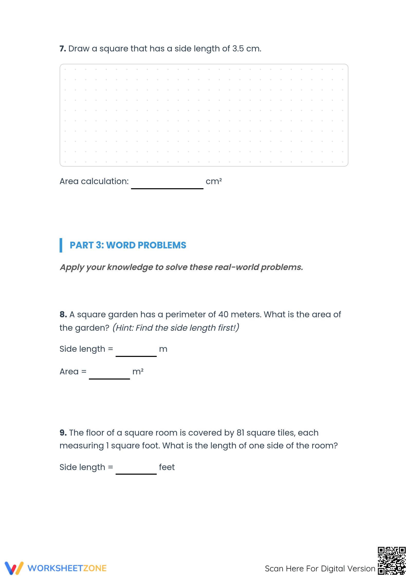Essential Area of Squares Worksheet | Grade 5-7 Math - Page 4