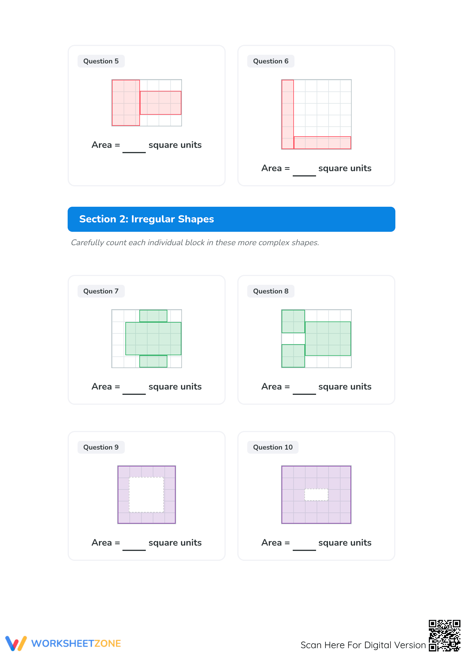 Printable Area with Grid Blocks Worksheet | Grades 3-4 - Page 2