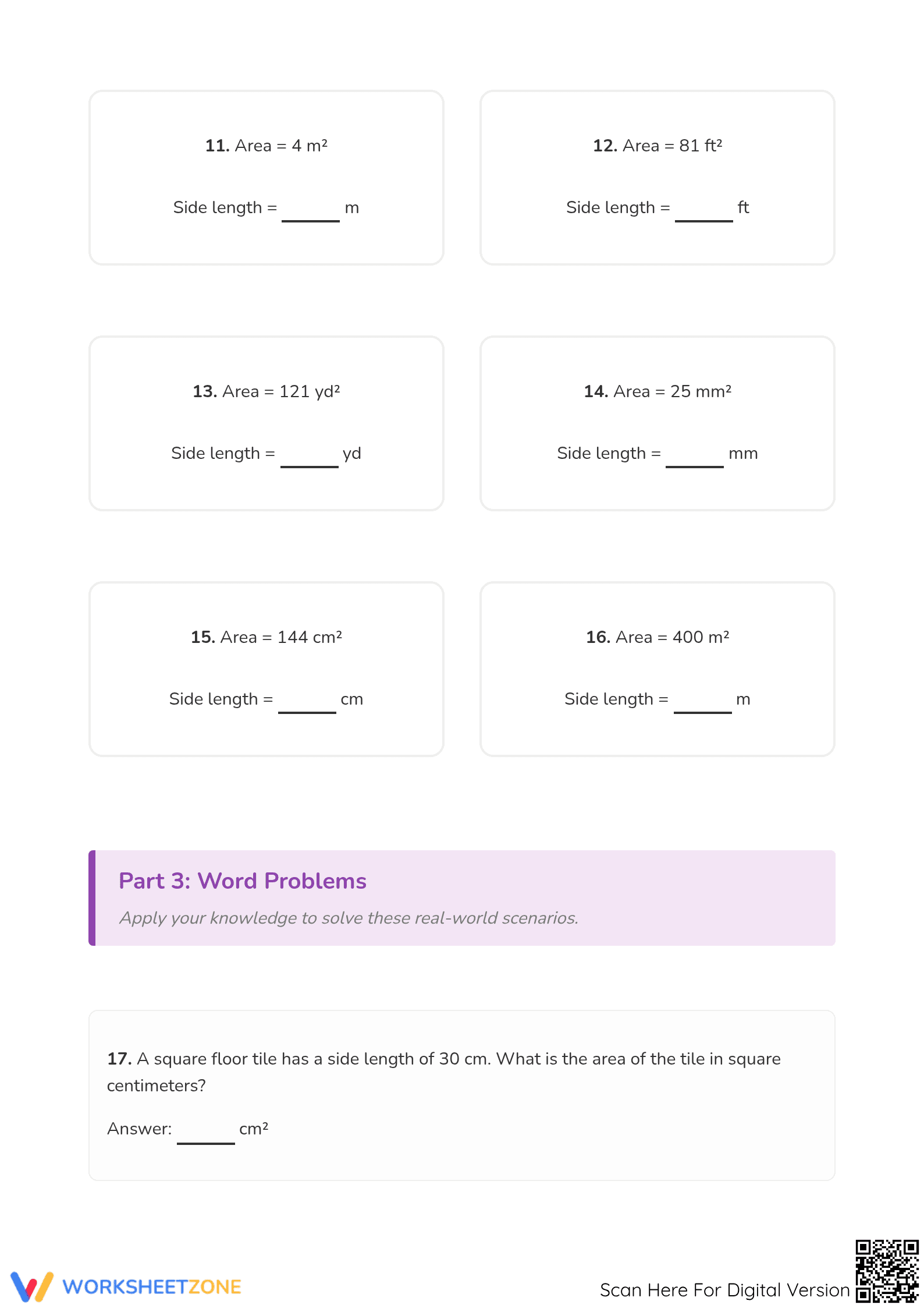 Printable Area of Squares Worksheet | Grade 3 Math Ready - Page 3