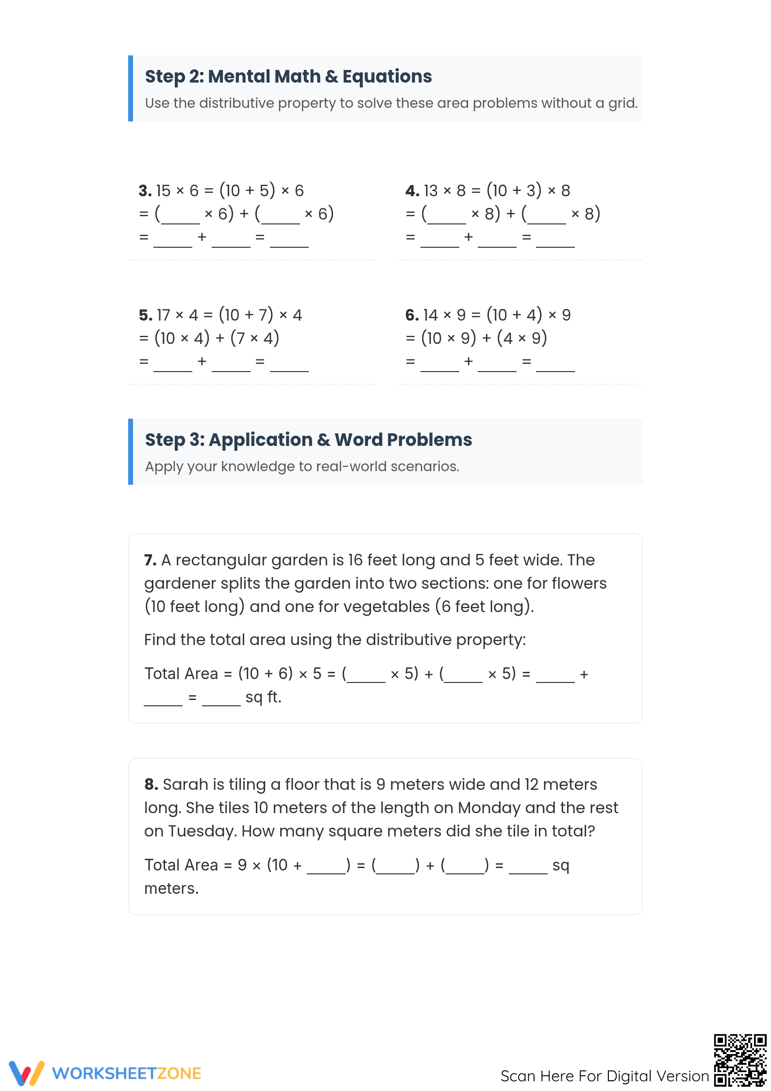 Printable Find Area with Distributive Property Worksheet - Page 2