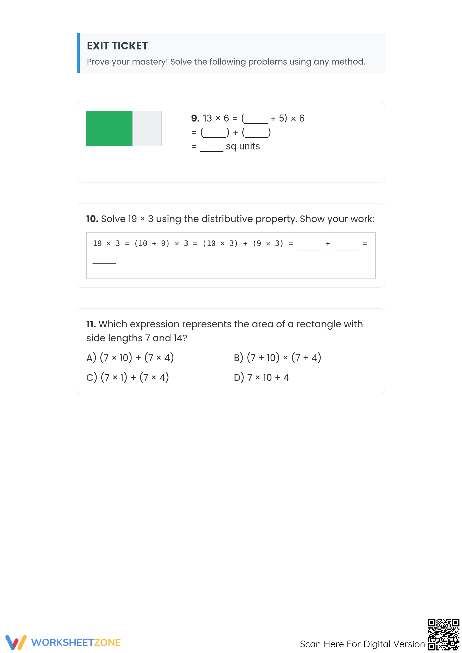 Printable Find Area with Distributive Property Worksheet - Page 3