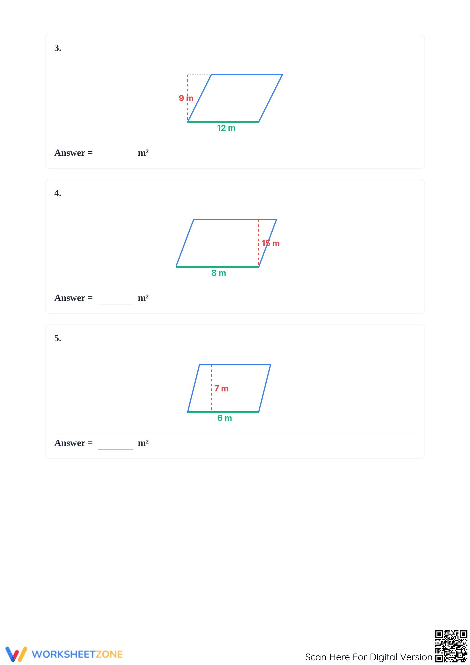 Grade 8+ Area of Parallelograms — Printable Worksheet - Page 2