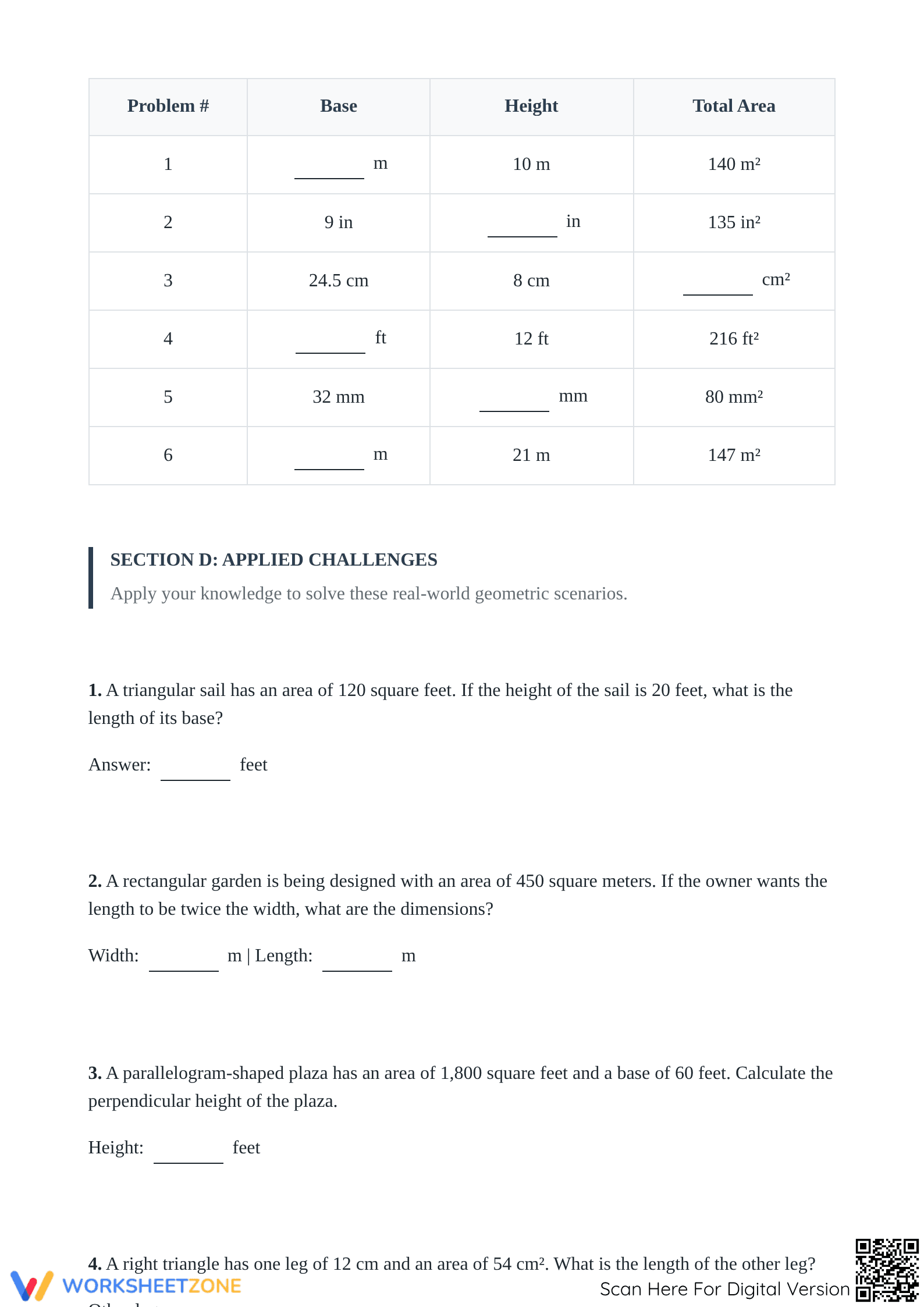 Essential Grade 9-12 Math: Finding Missing Measurements Worksheet - Page 3