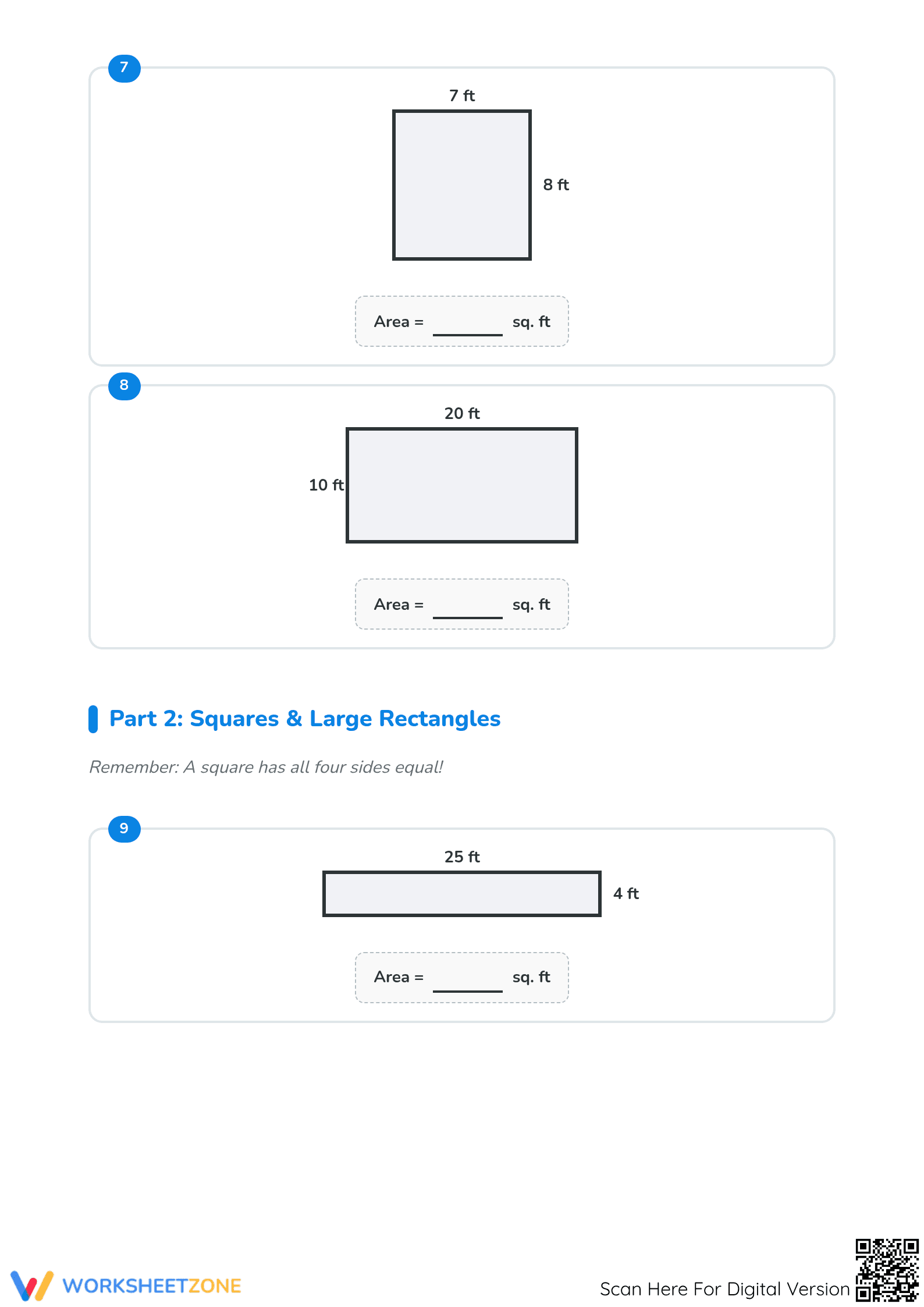 Grade 3 Find the Area — Printable No-Prep Math Worksheet - Page 3