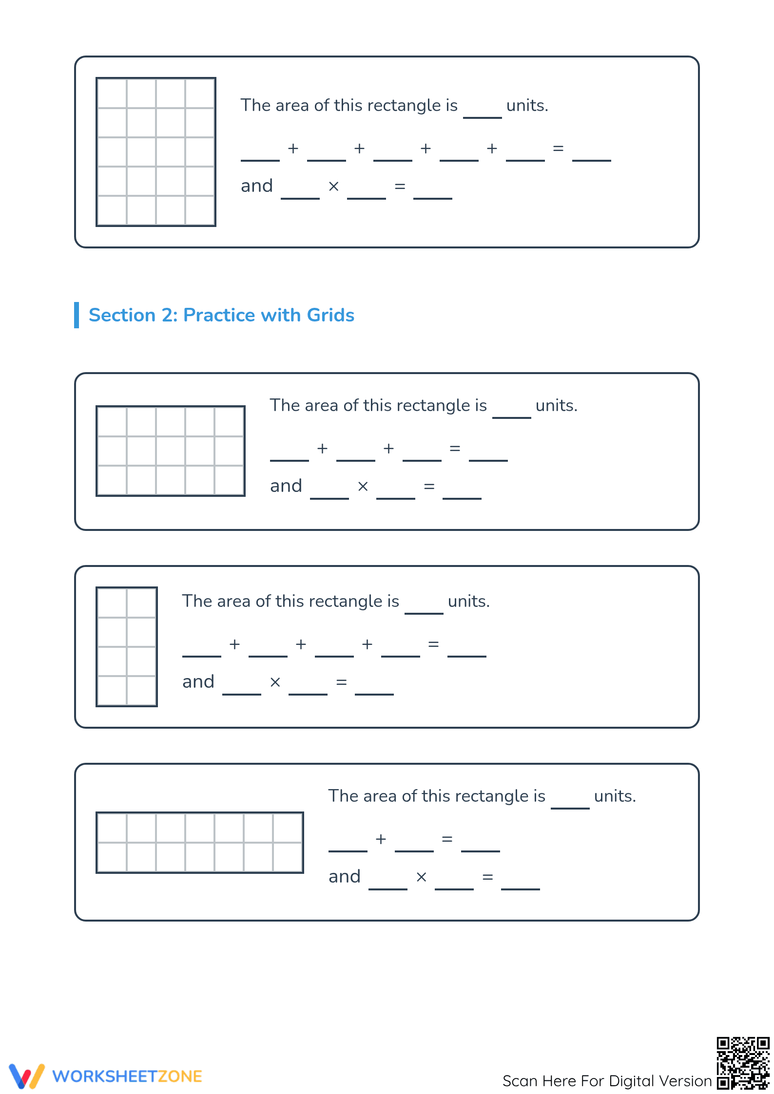 Printable Area Exit Ticket: Addition & Multiplication - Page 2