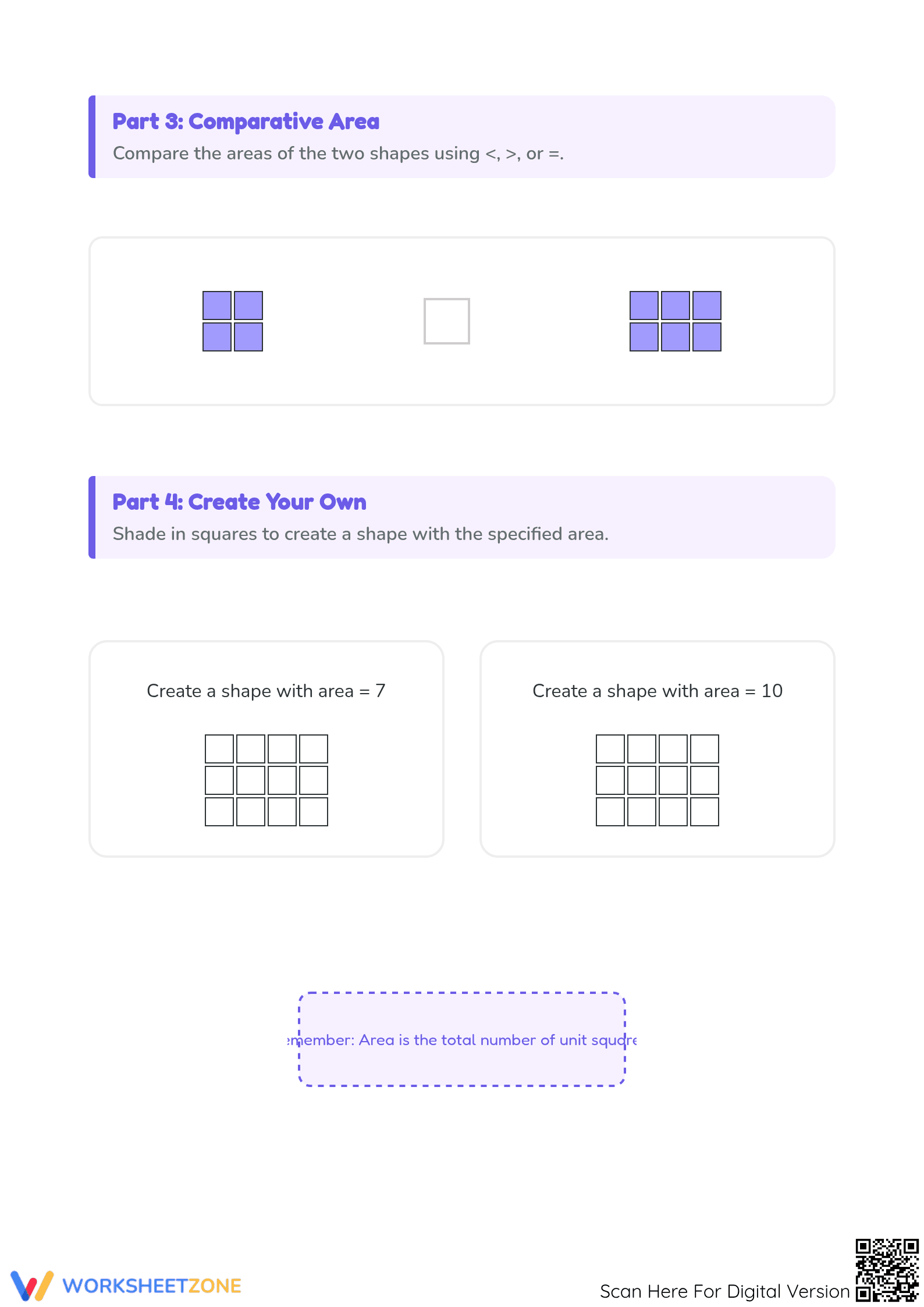 Essential Area Unit Squares Worksheet | Grade 3-4 - Page 3