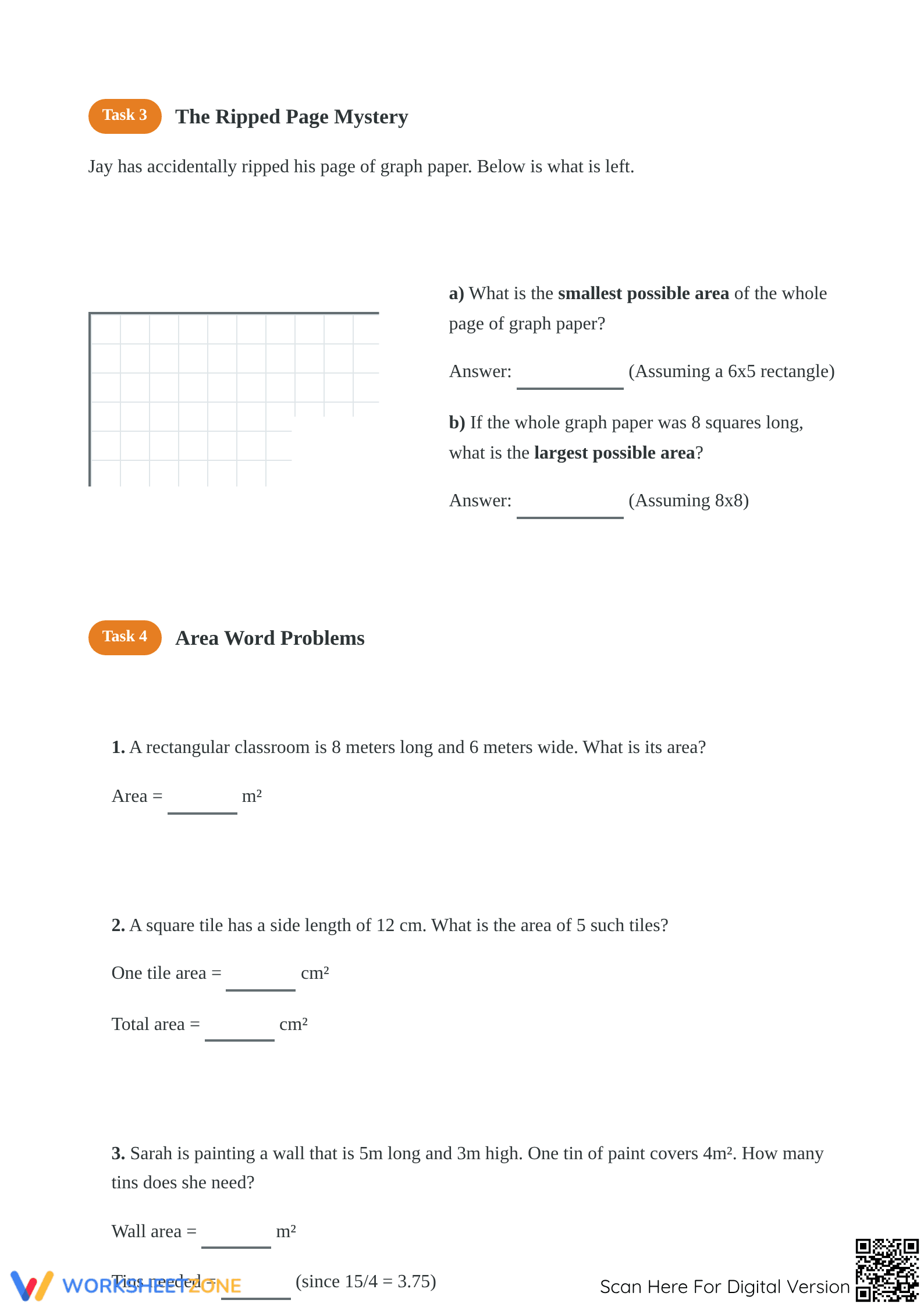 Printable Area Estimation & Word Problems Worksheet | Gr 4-6 - Page 3