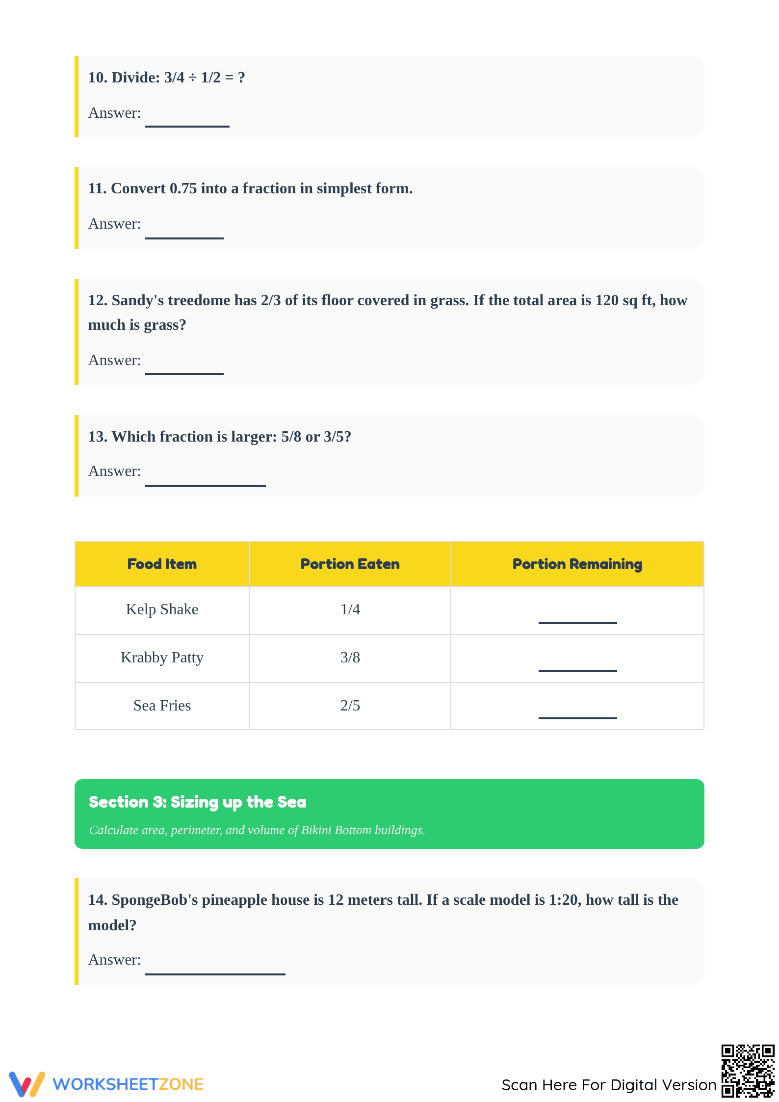 Printable Spongebob Math Exam | Essential Grade 6 Review - Page 3