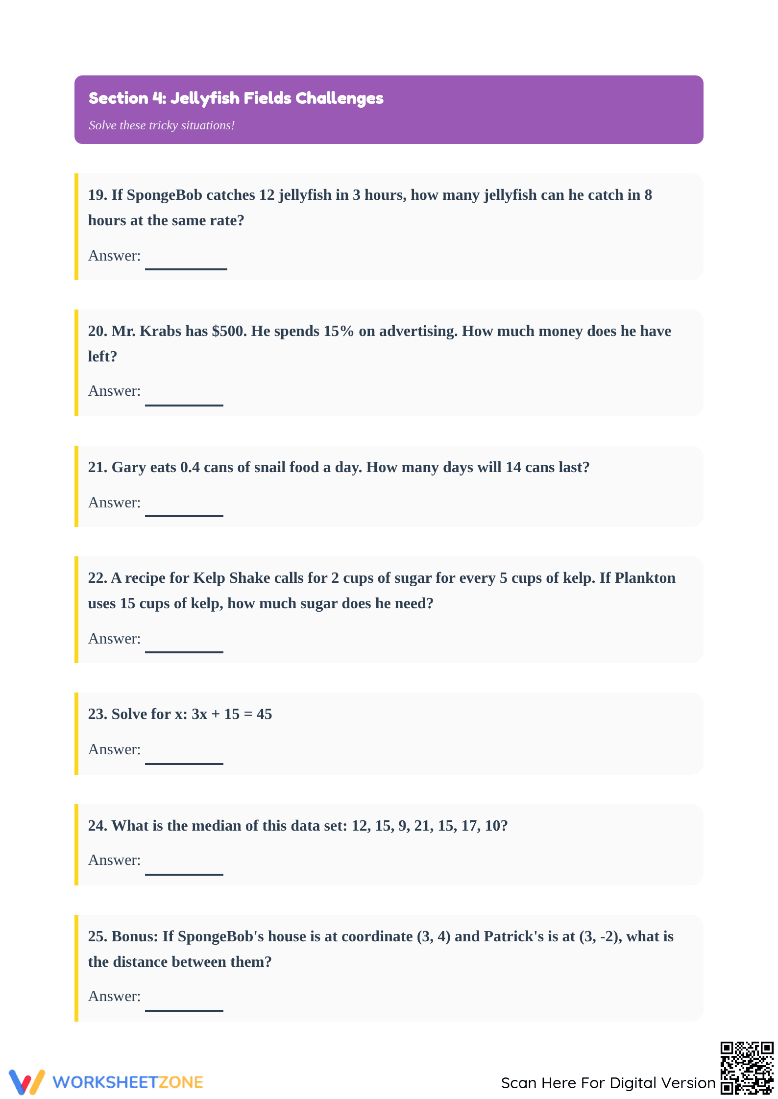 Printable Spongebob Math Exam | Essential Grade 6 Review - Page 5