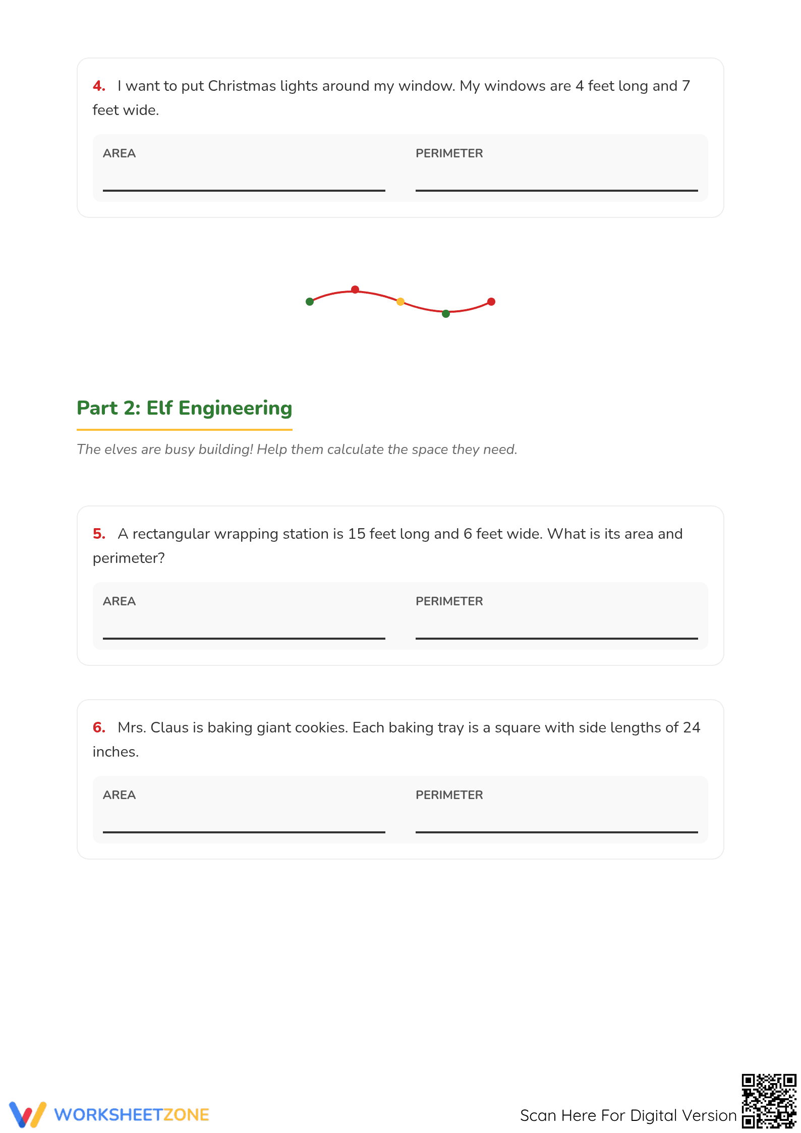 Christmas Area and Perimeter Word Problems | Printable Math - Page 2