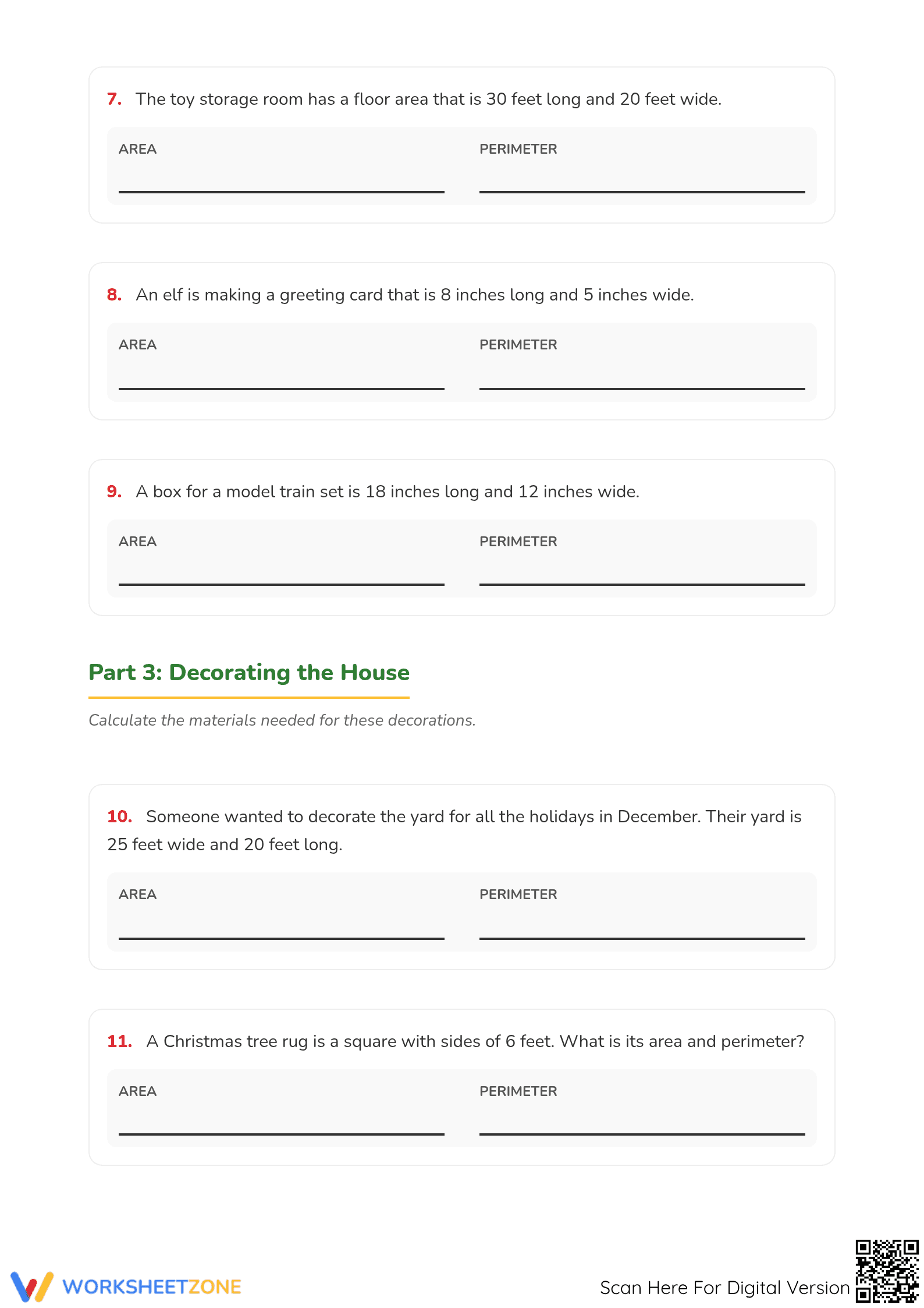 Christmas Area and Perimeter Word Problems | Printable Math - Page 3
