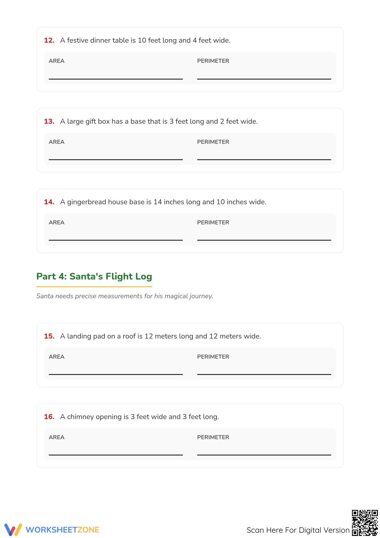 Christmas Area and Perimeter Word Problems | Printable Math - Page 4