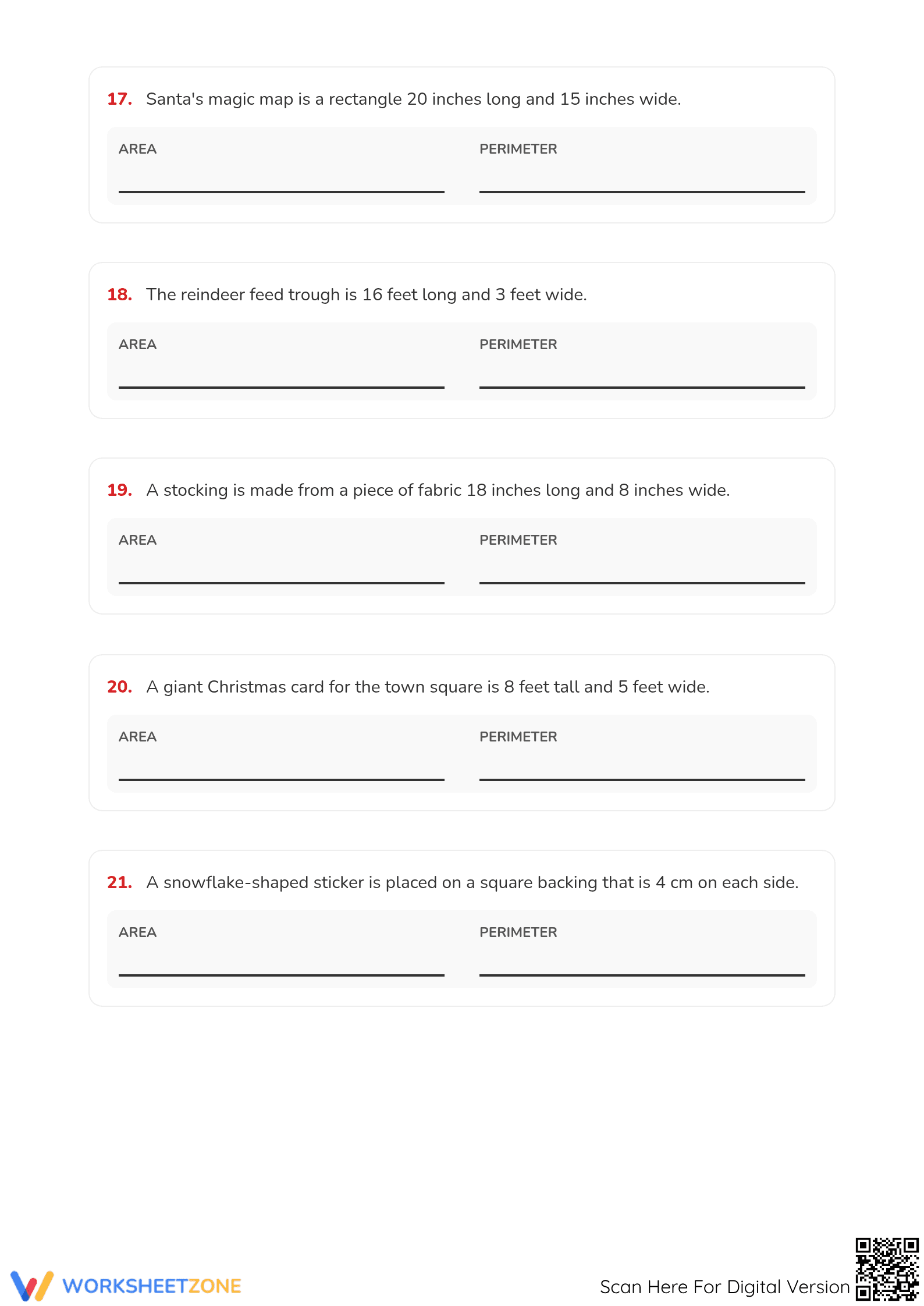 Christmas Area and Perimeter Word Problems | Printable Math - Page 5