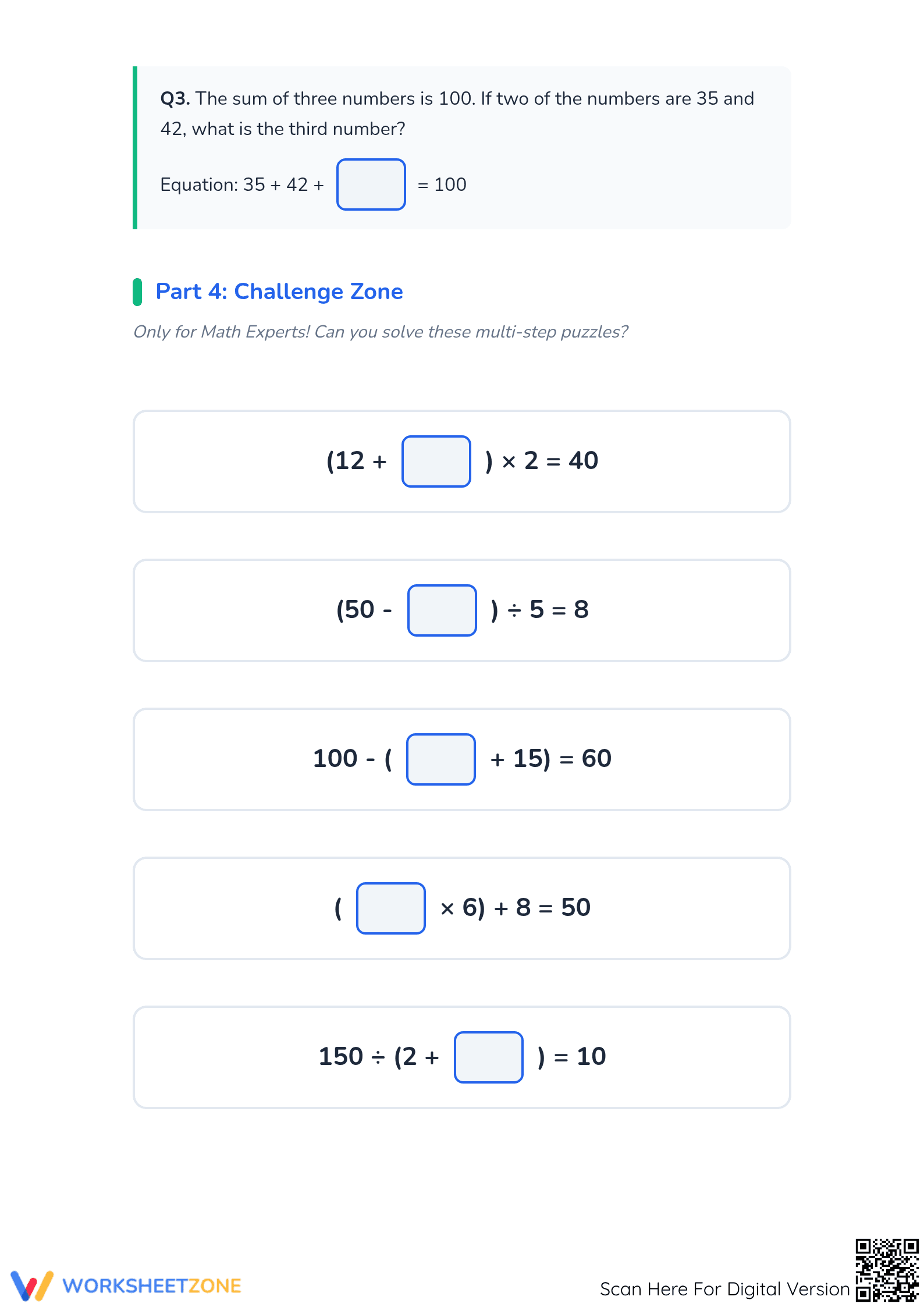 Missing Numbers Challenge: Essential Grade 4 Math Worksheet - Page 3