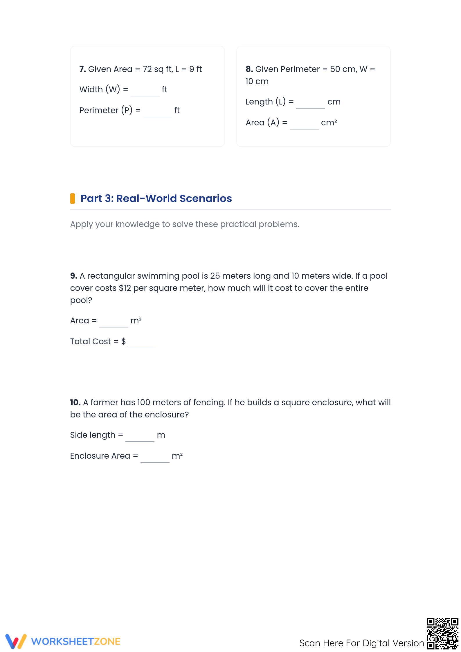 Grade 6-10 Area and Perimeter — Printable No-Prep Worksheet - Page 3