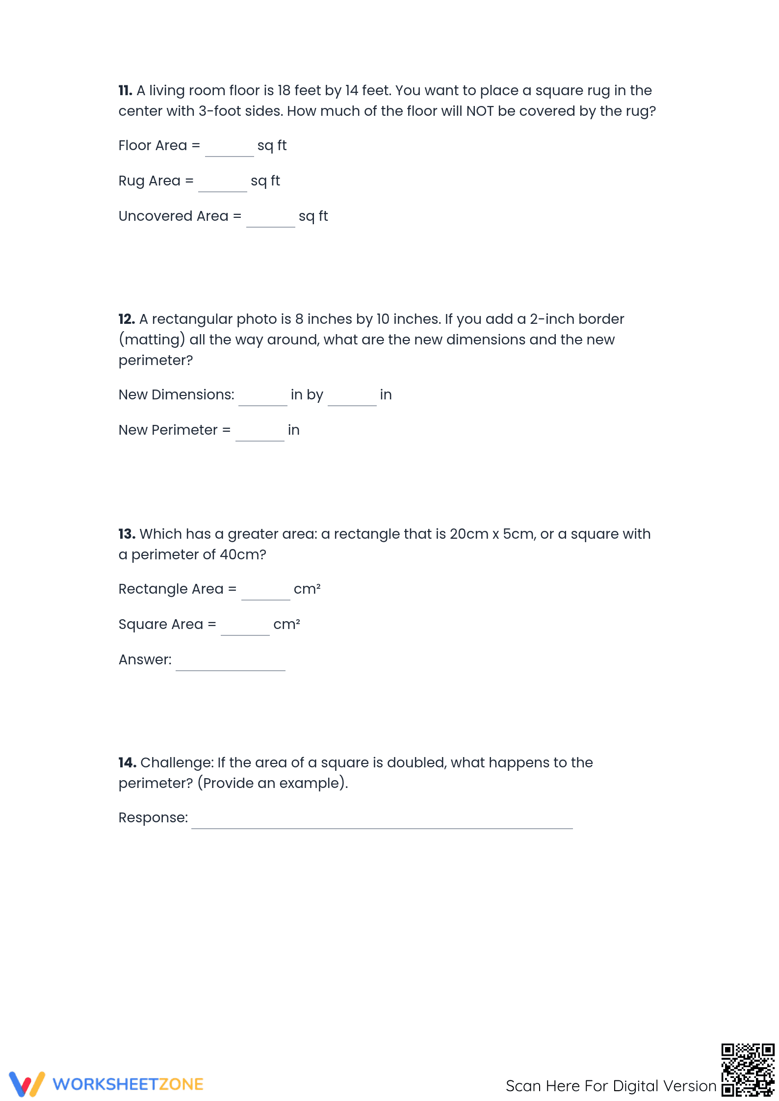 Grade 6-10 Area and Perimeter — Printable No-Prep Worksheet - Page 4