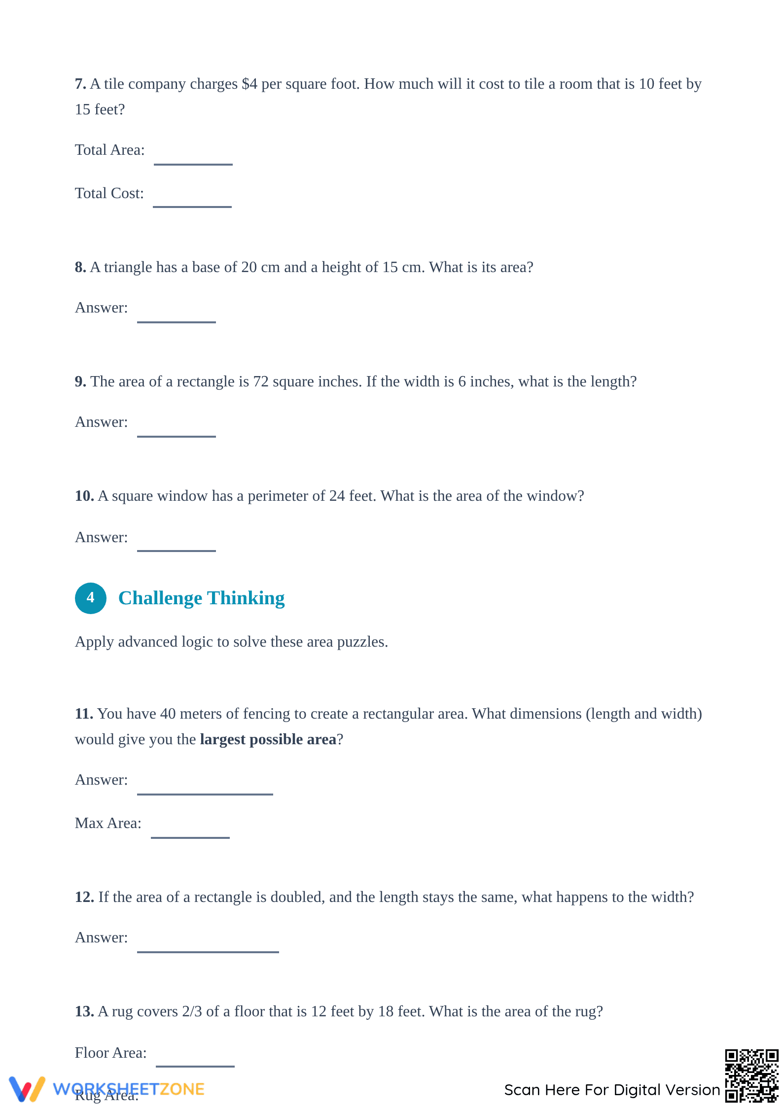 Grade 4-6 Area of Shapes — Printable No-Prep Worksheet - Page 3