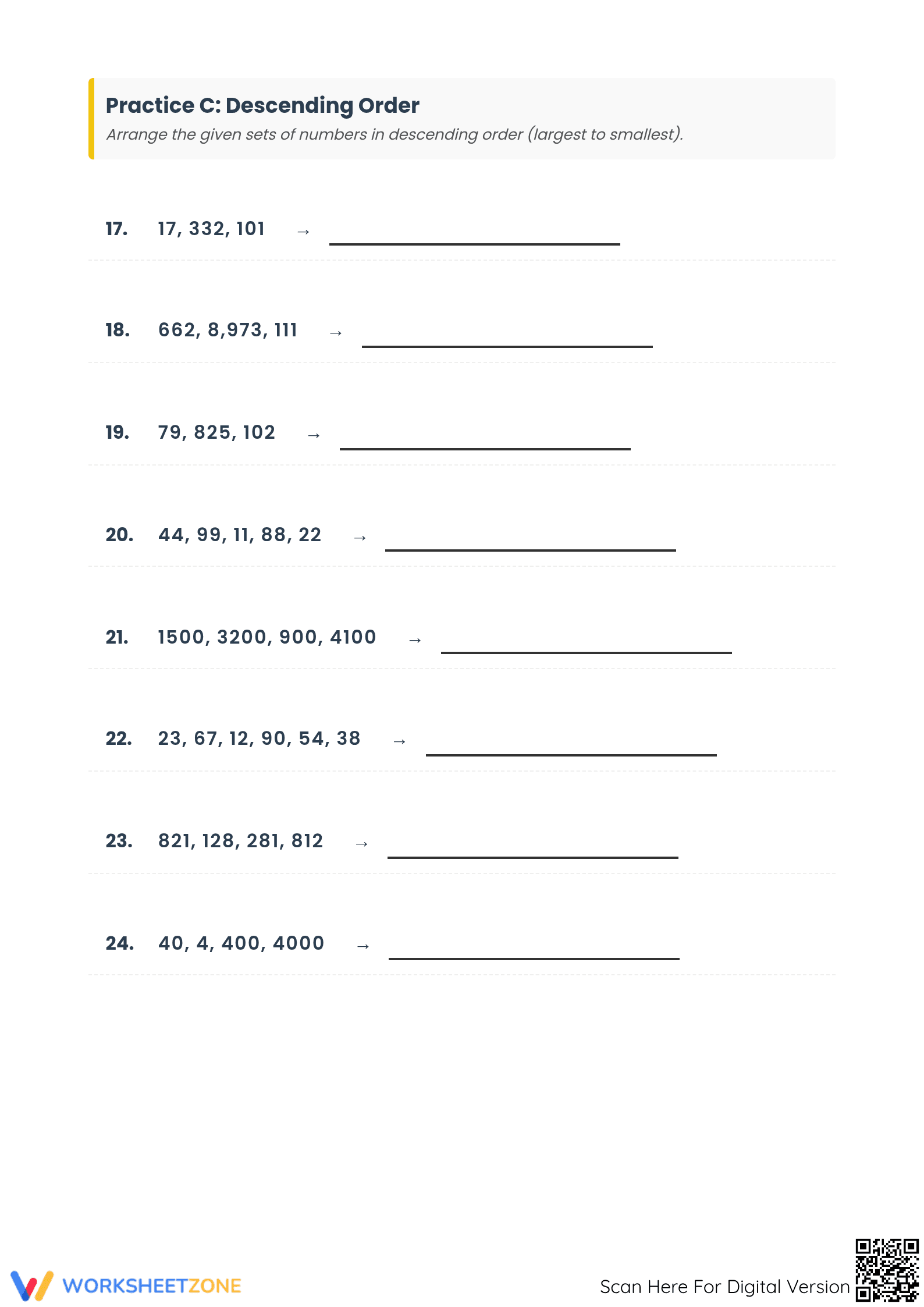 Printable Ascending and Descending Order Math Worksheet - Page 3