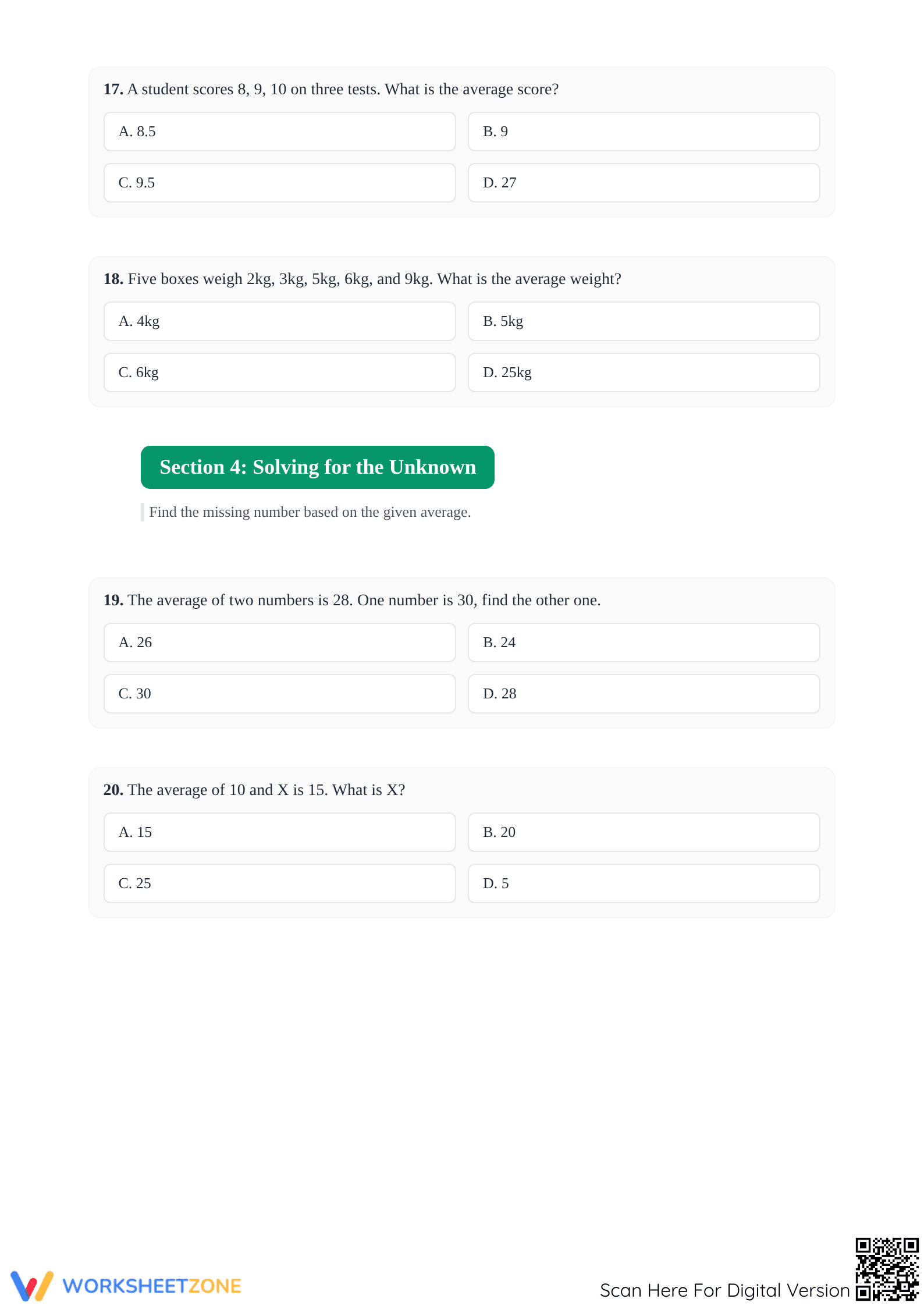 Find the Average Worksheet | Essential Grade 6-8 Math - Page 5