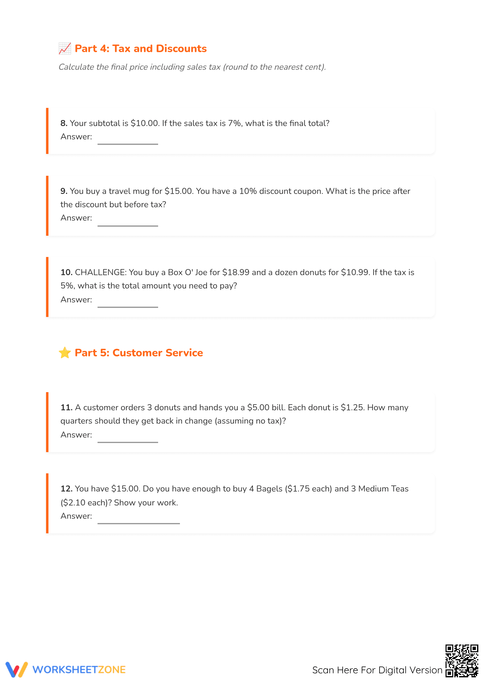 Grade 5 Consumer Math — Printable No-Prep Worksheet - Page 4