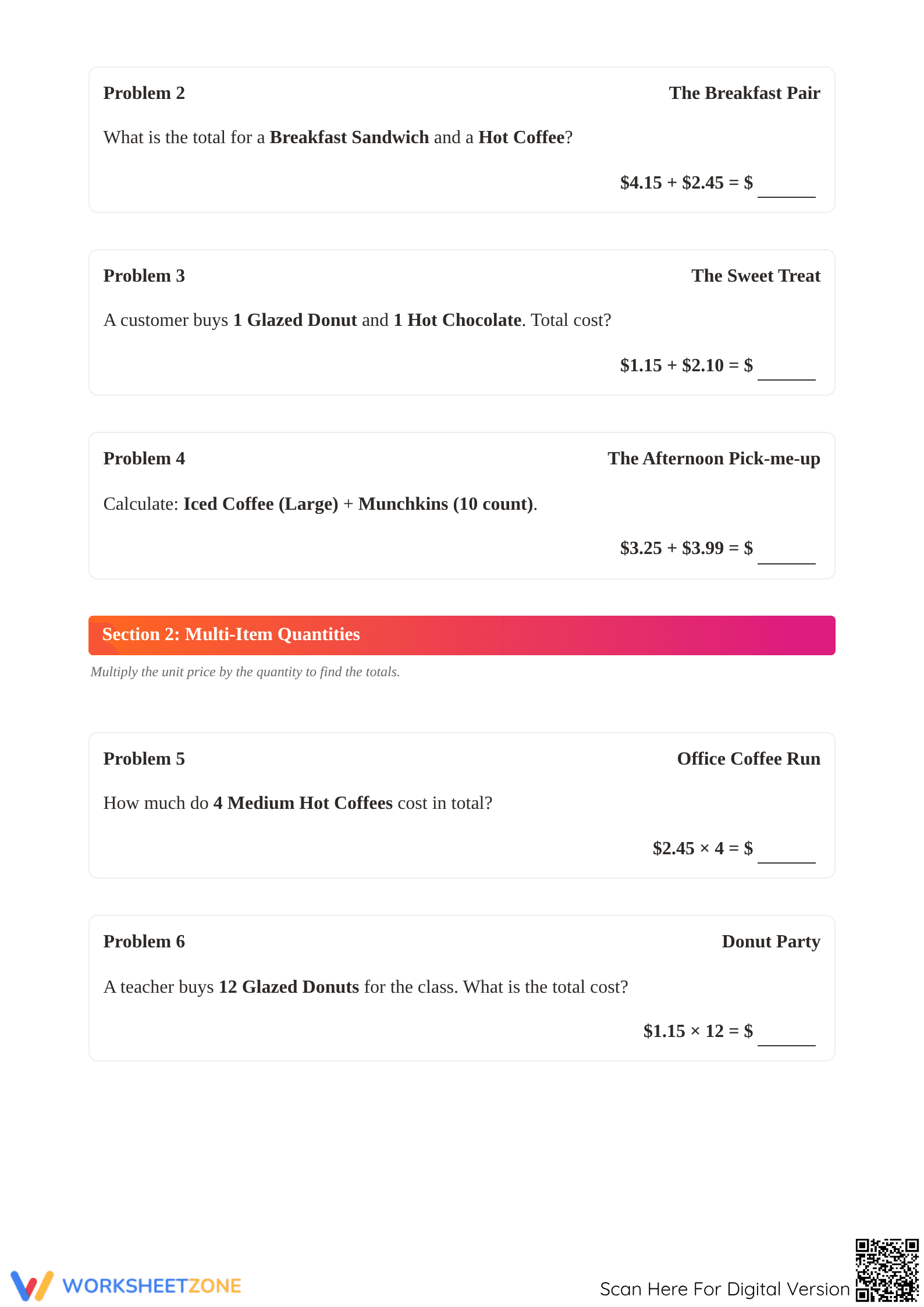 Grade 5 Money Math — Printable No-Prep Worksheet - Page 2