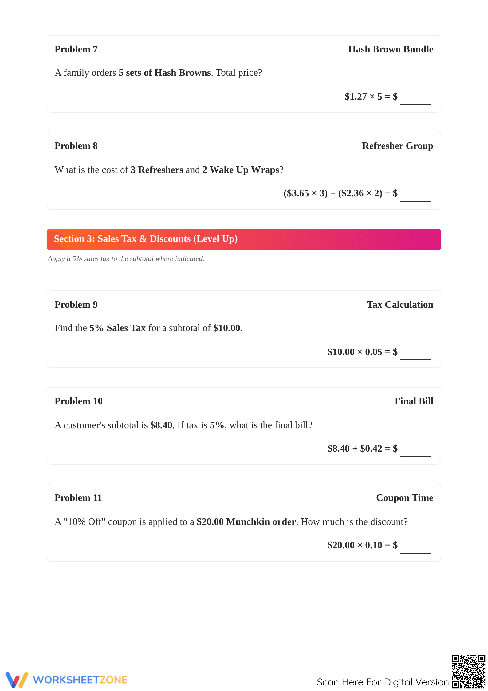 Grade 5 Money Math — Printable No-Prep Worksheet - Page 3