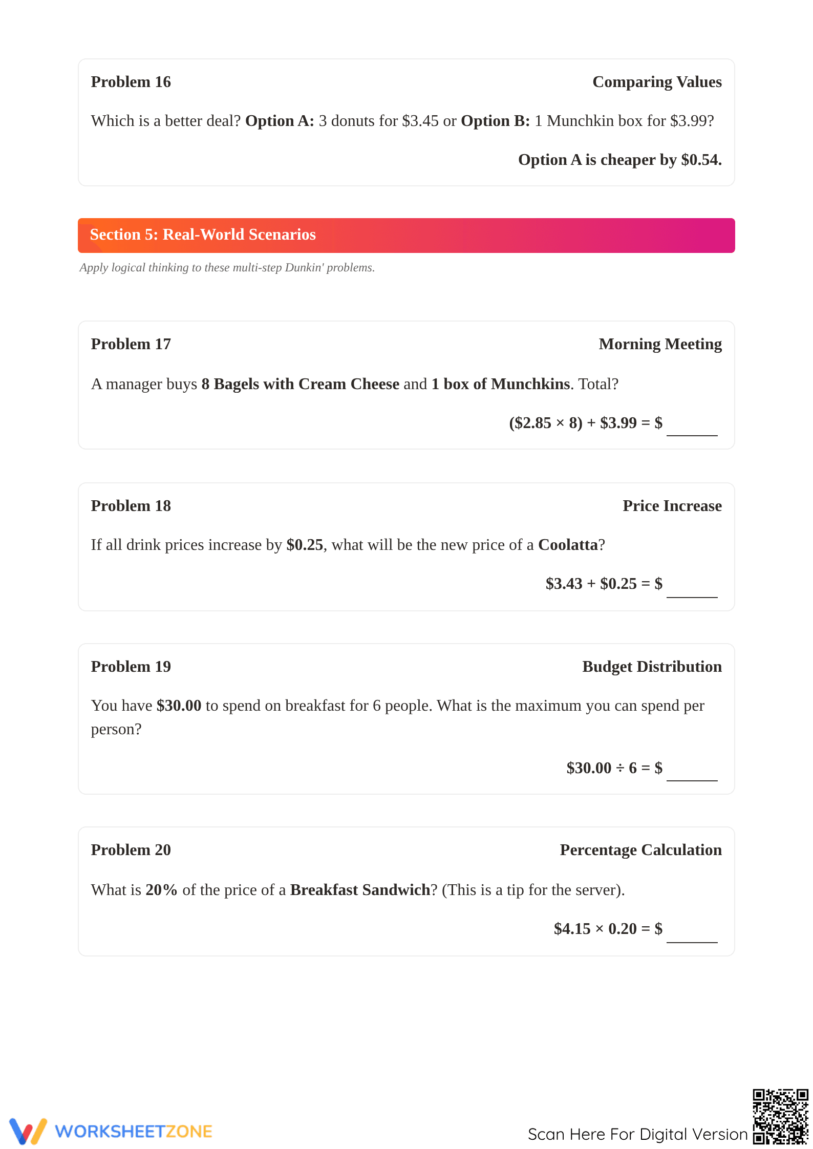 Grade 5 Money Math — Printable No-Prep Worksheet - Page 5