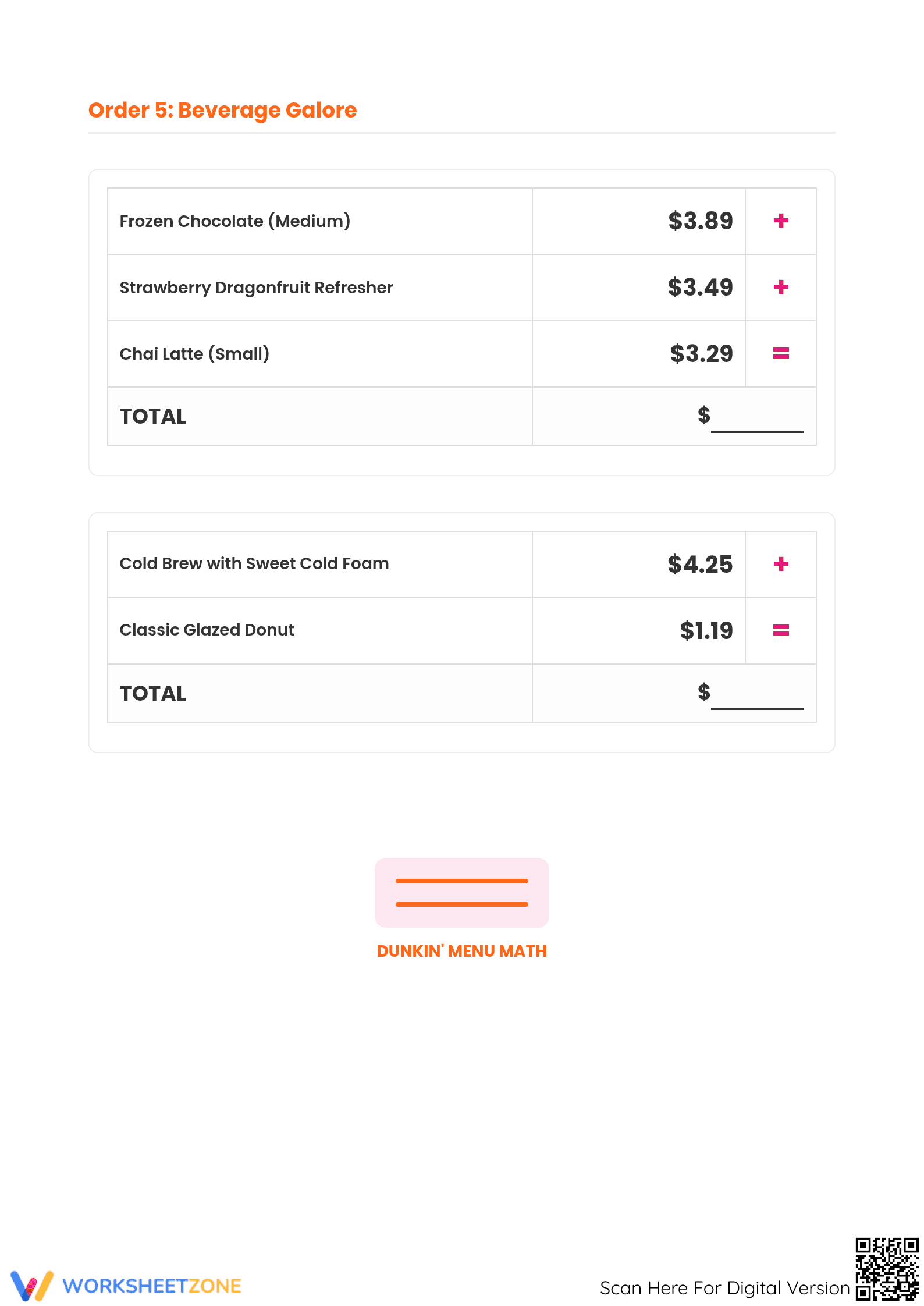 Grade 5 Menu Math — Printable No-Prep Worksheet - Page 4