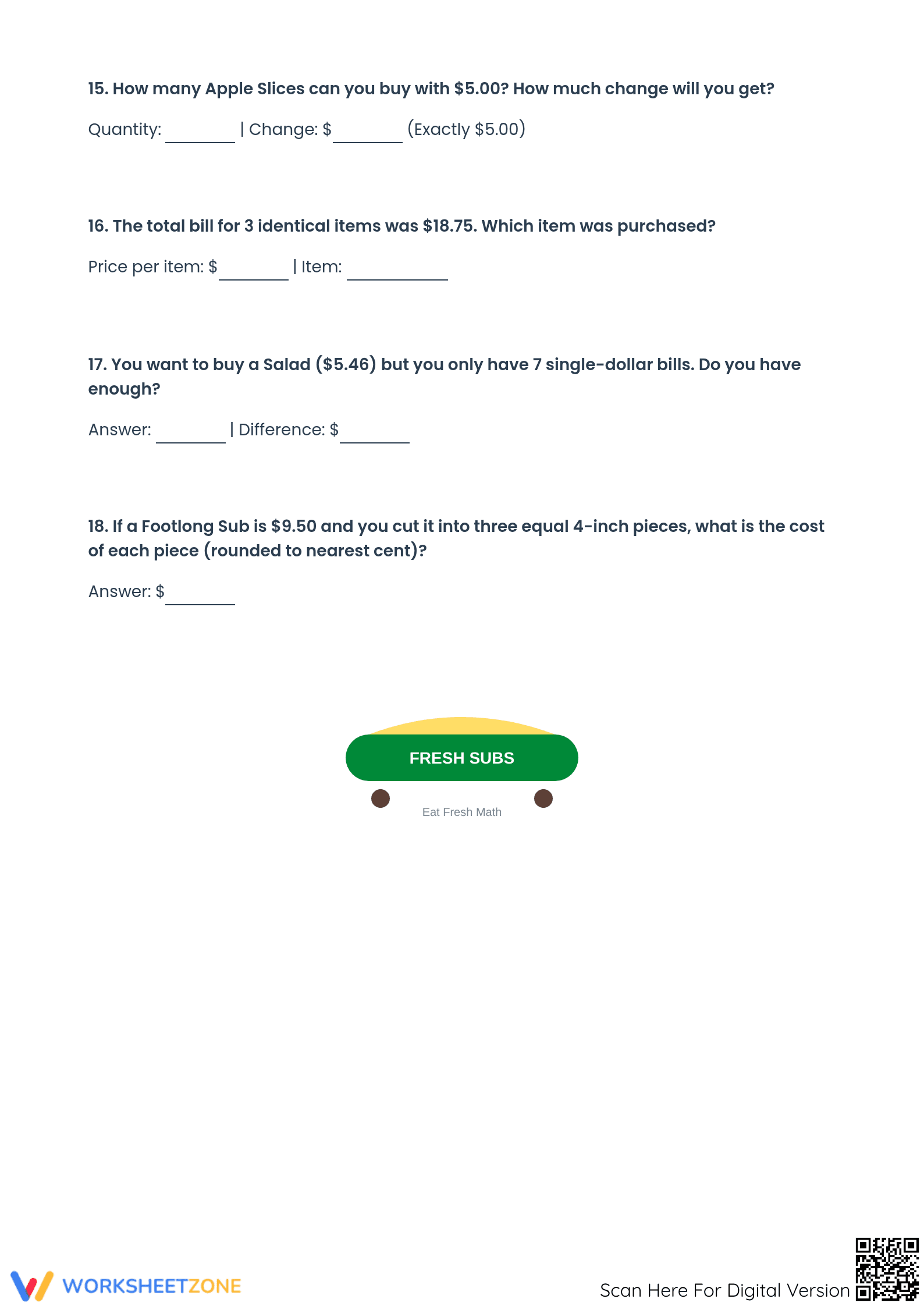 Grade 6 Money Math — Printable No-Prep Worksheet - Page 4