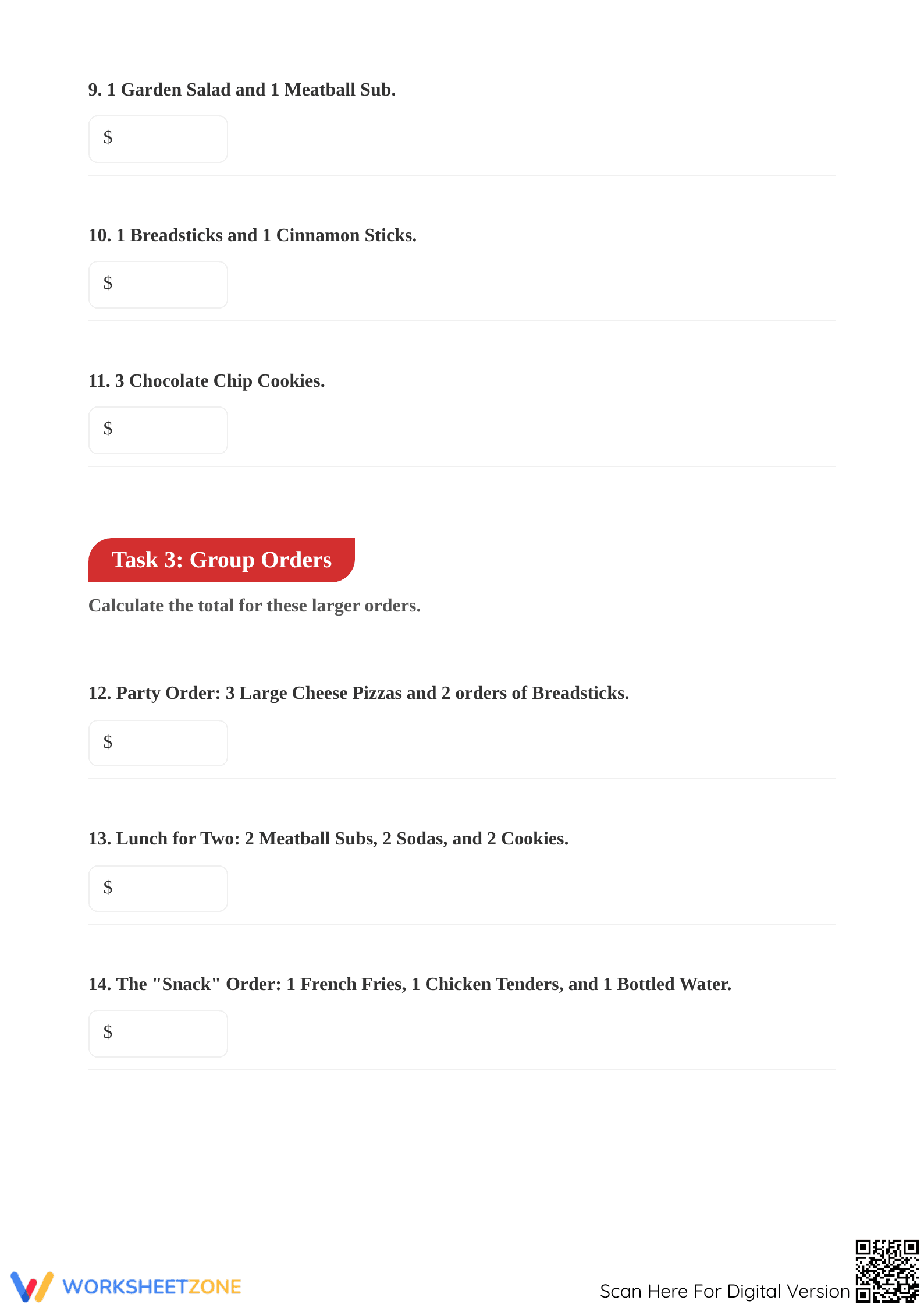 Printable Menu Math Worksheet | Grade 7 Essential Practice - Page 3