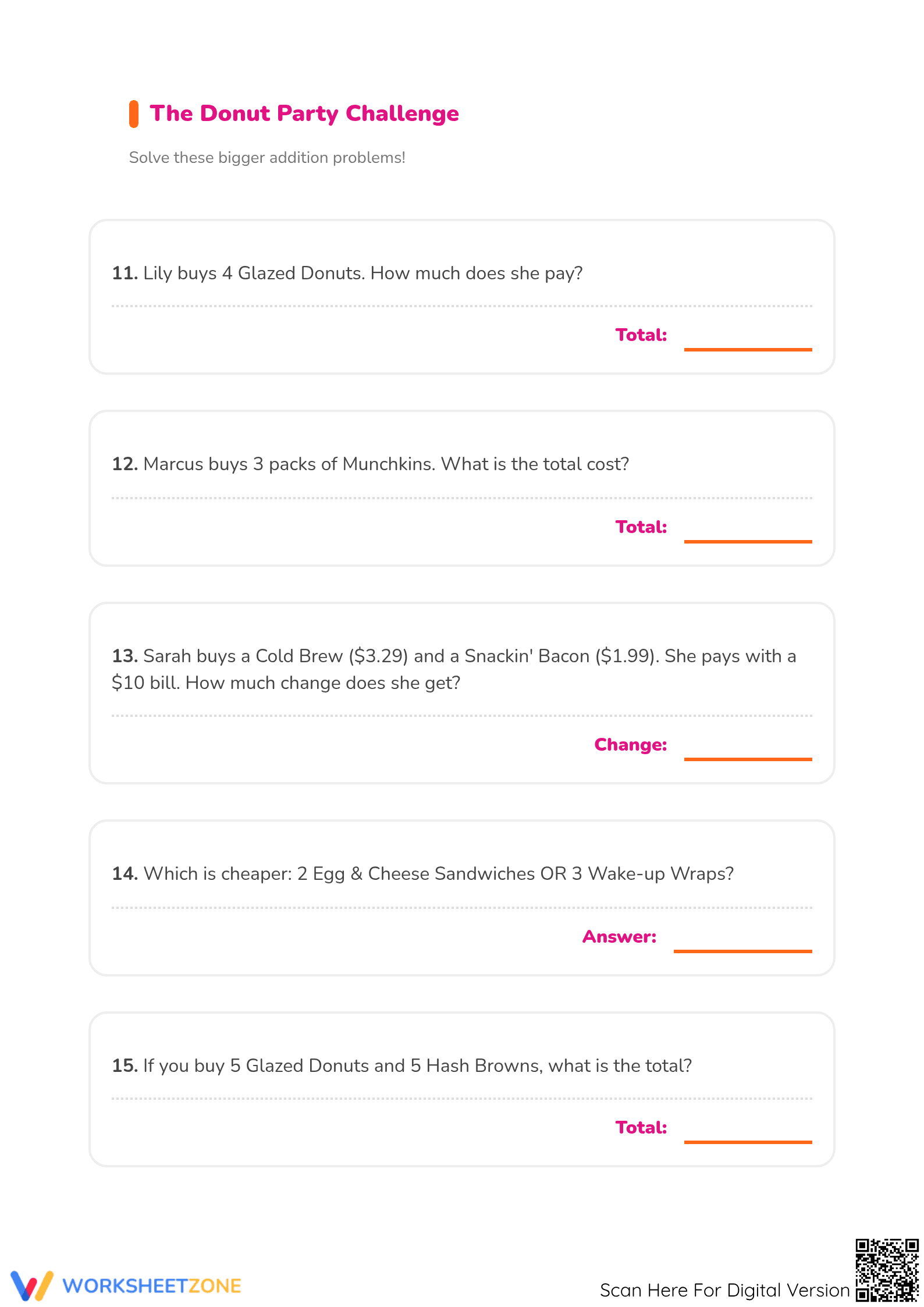Printable Money Word Problems Worksheet | Grade 5 Math - Page 3