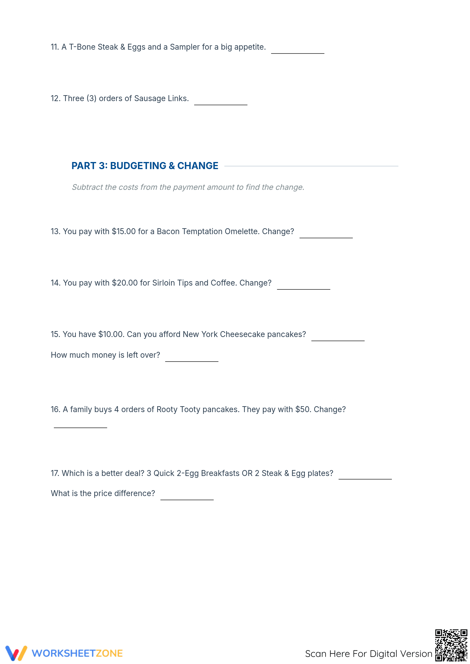 Grade 7 Menu Math — Printable No-Prep Worksheet - Page 3