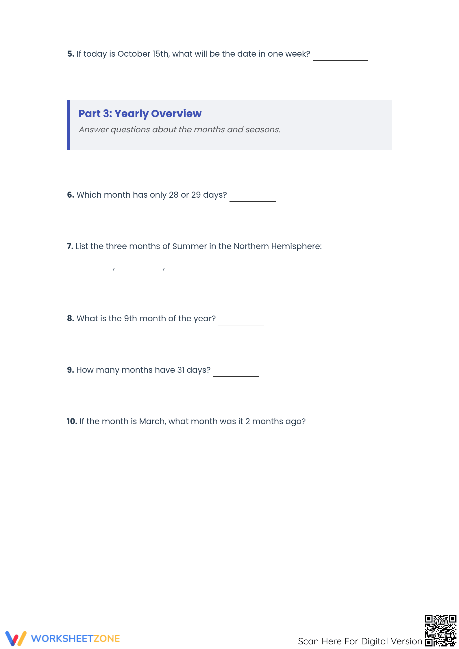 Printable Calendar Reading Worksheet | Grade 3 Math - Page 3