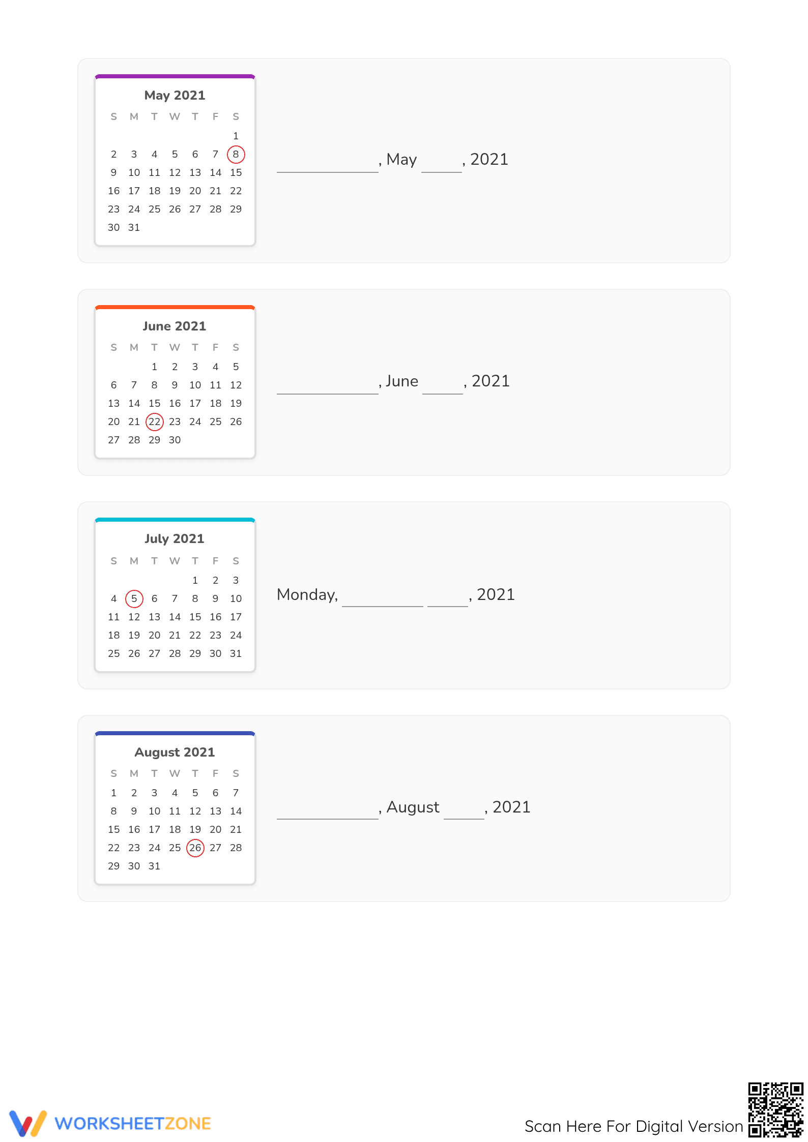 Printable Reading Dates Worksheet | Grade 1 Math - Page 2