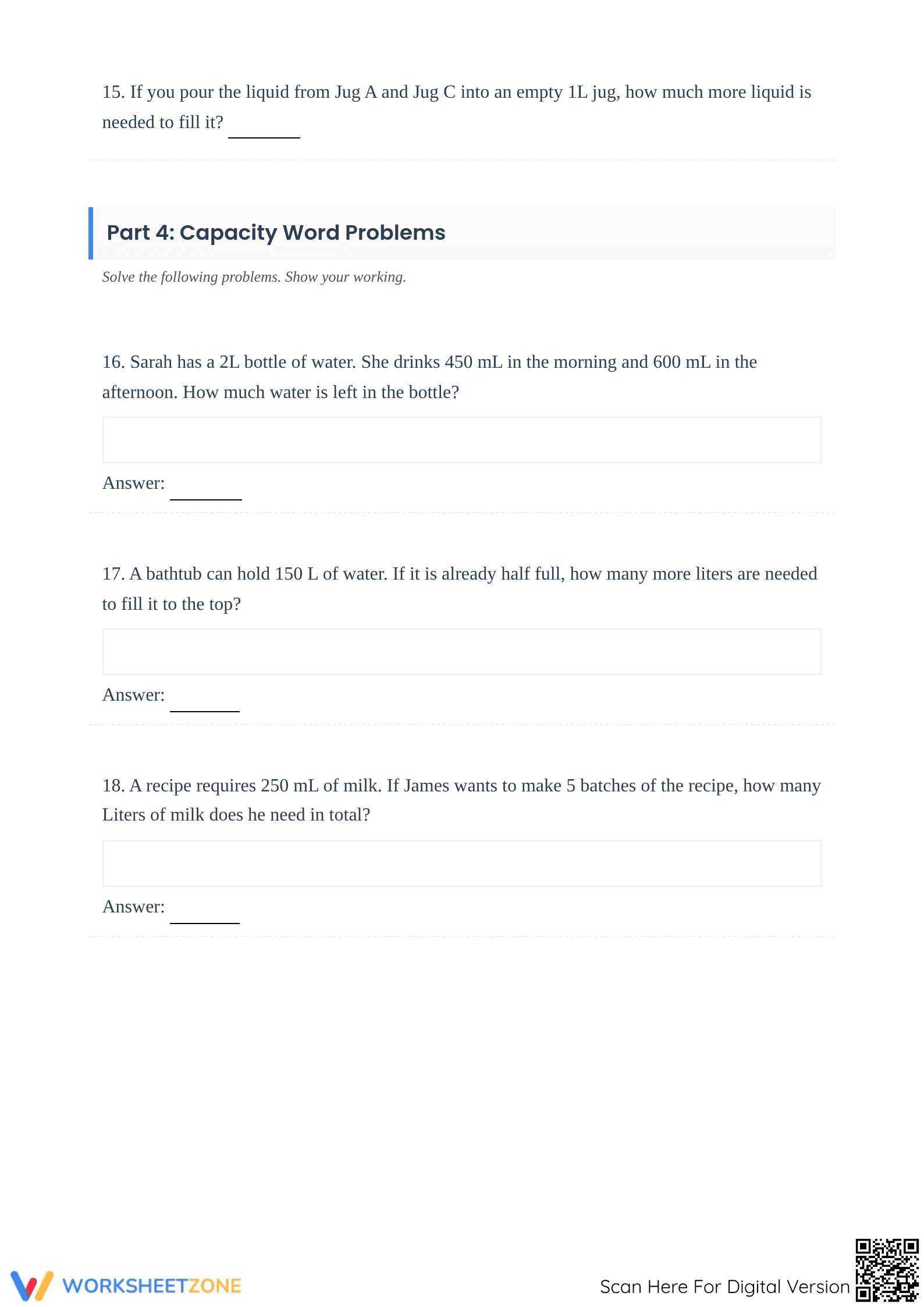 Printable Capacity Worksheet | Grade 3 Math - Page 3