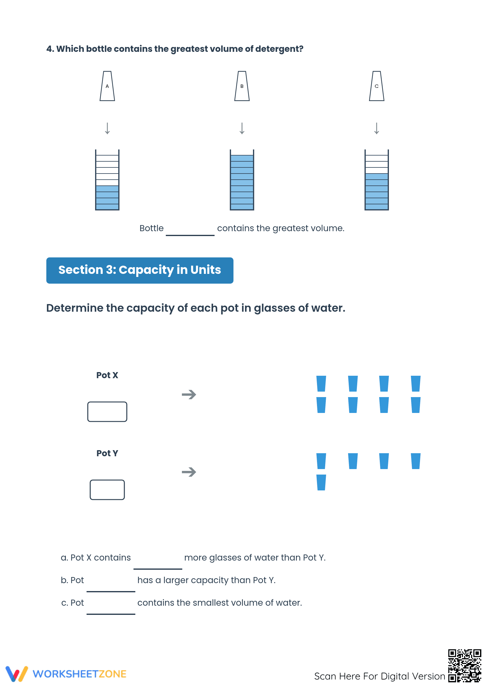Grade 3 Volume & Capacity — Printable No-Prep Worksheet - Page 3